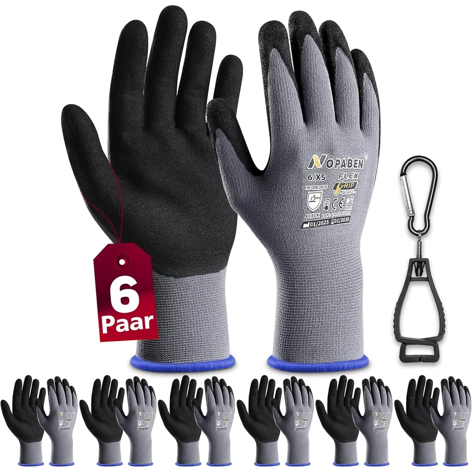 6 Paar Arbeitshandschuhe damen, mit Rutschfeste Nitril-Beschichtung Mechaniker Handschuhe, Montagehandschuhe mit optima…