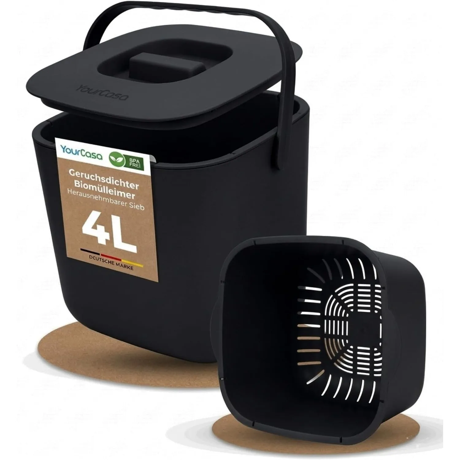 YourCasa Biomülleimer Küche 4L - Komposteimer mit herausnehmbarem Sieb & Deckel - geruchsdicht, spülmaschinenfest & ohn…