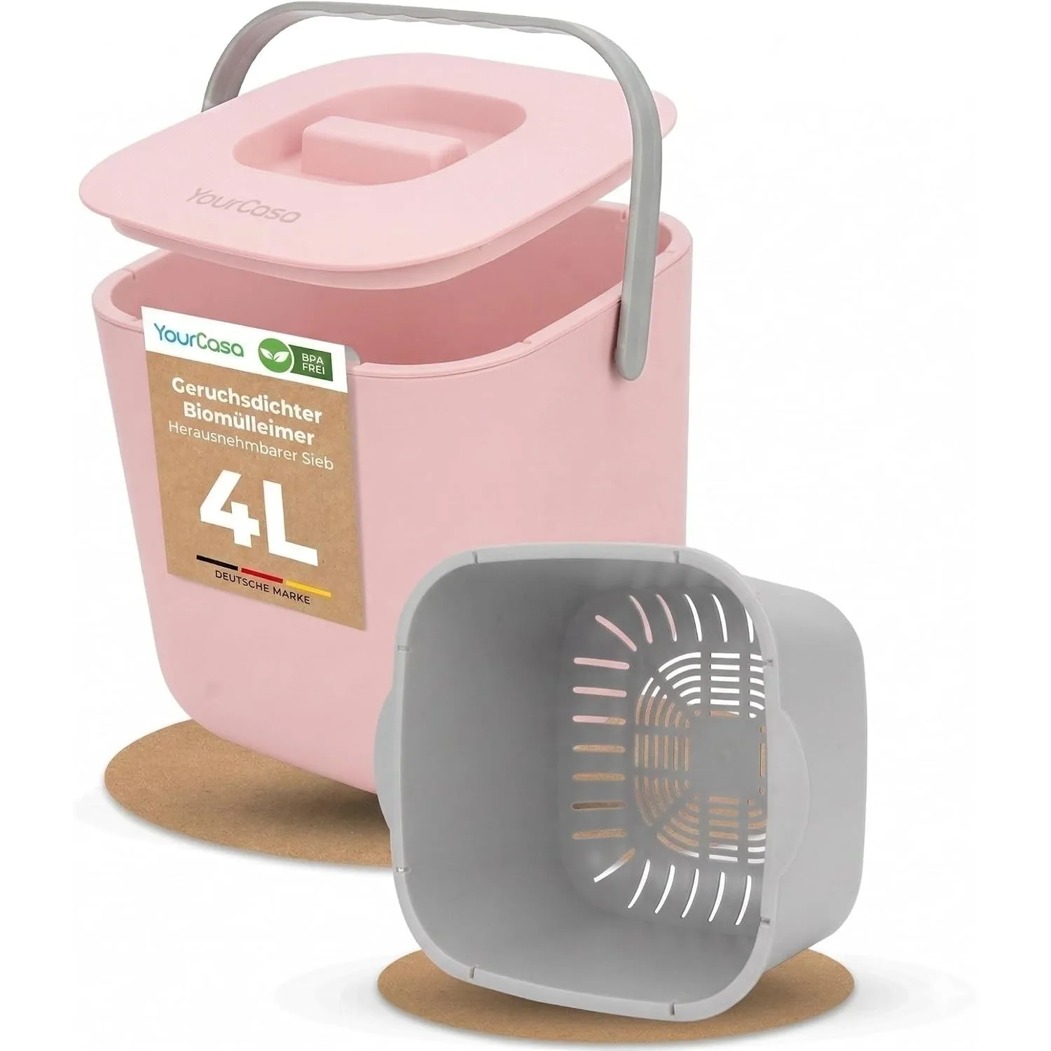 YourCasa Biomülleimer Küche 4L - Komposteimer mit herausnehmbarem Sieb & Deckel - geruchsdicht, spülmaschinenfest & ohn…