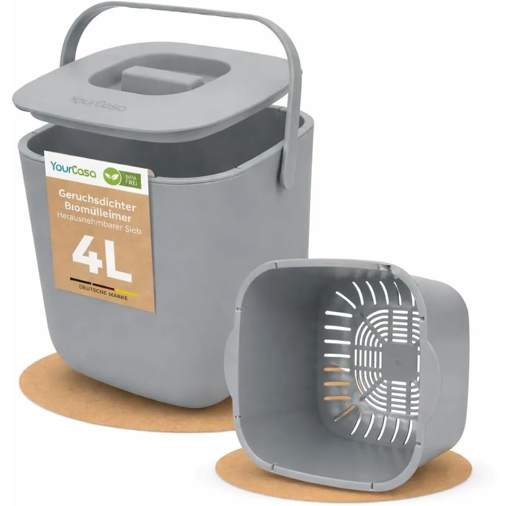YourCasa Biomülleimer Küche 4L - Komposteimer mit herausnehmbarem Sieb & Deckel - geruchsdicht, spülmaschinenfest & ohn…