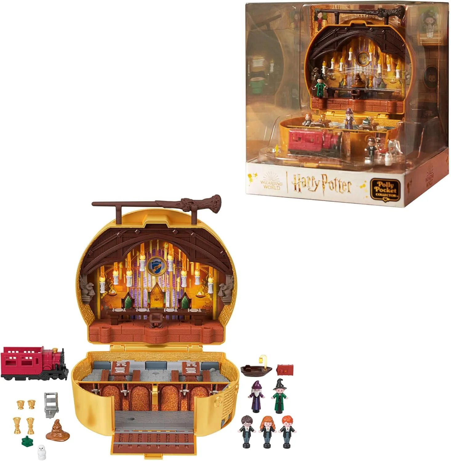 Polly Pocket Sammler-Spielset, Harry Potter-Schatulle mit 5 Puppen und 11 Zubehörteilen, HRD56