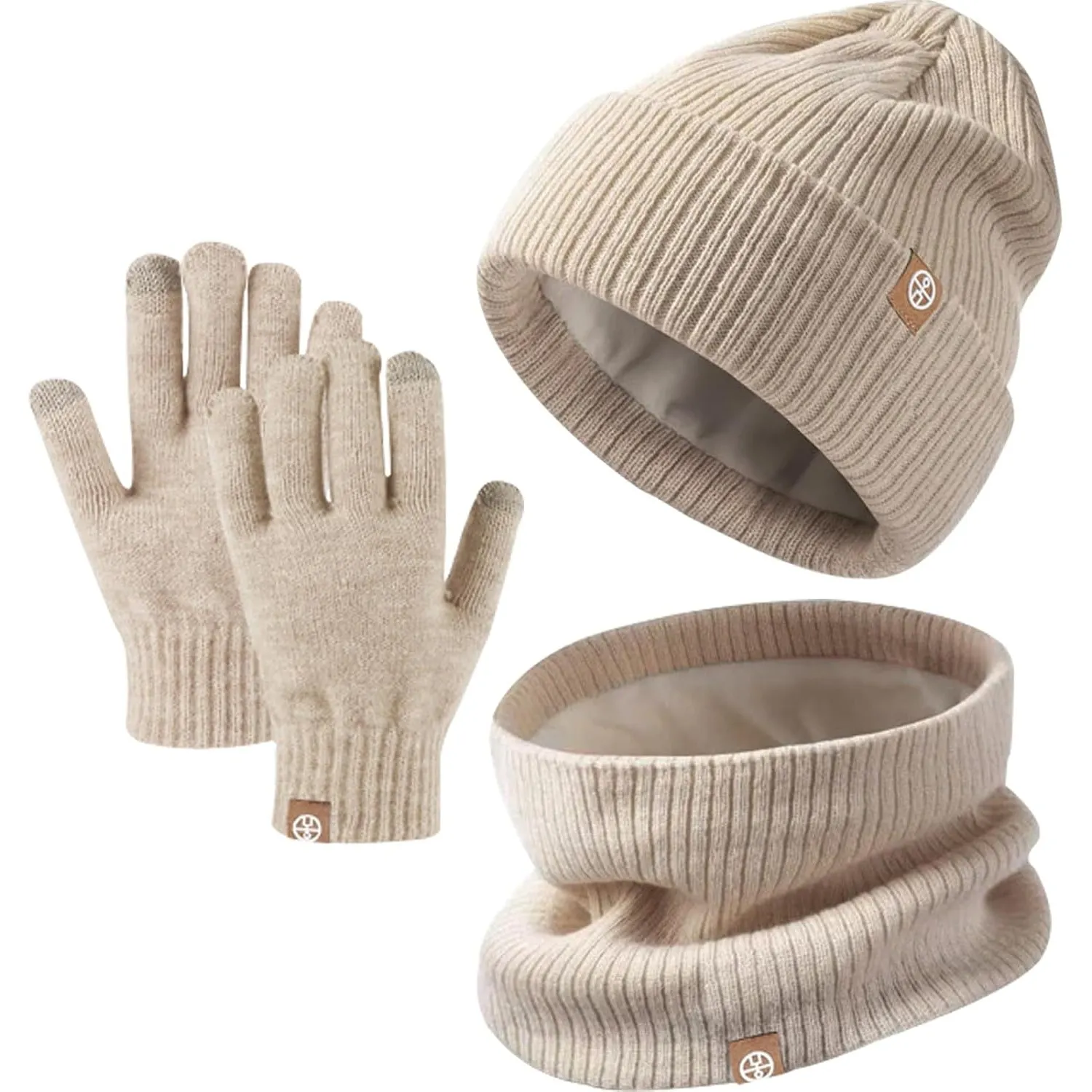 Enwokran 3 Stück Kinder Wintermützen Handschuhe Schal Set Beanie Mütze Warme Gestrickte Touchscreen-Handschuhe Loop Win…