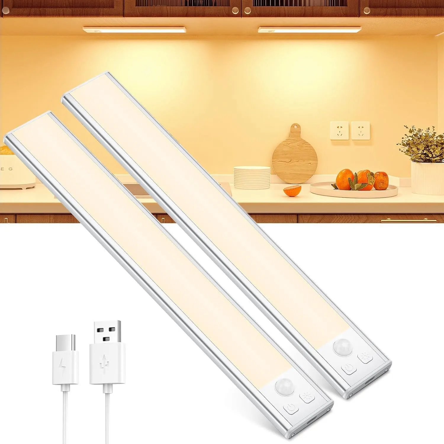 OUILA Schrankbeleuchtung LED mit Bewegungsmelder Unterbauleuchte Küche LED USB-C wiederaufladbar LED-Licht Dimmbar kabe…