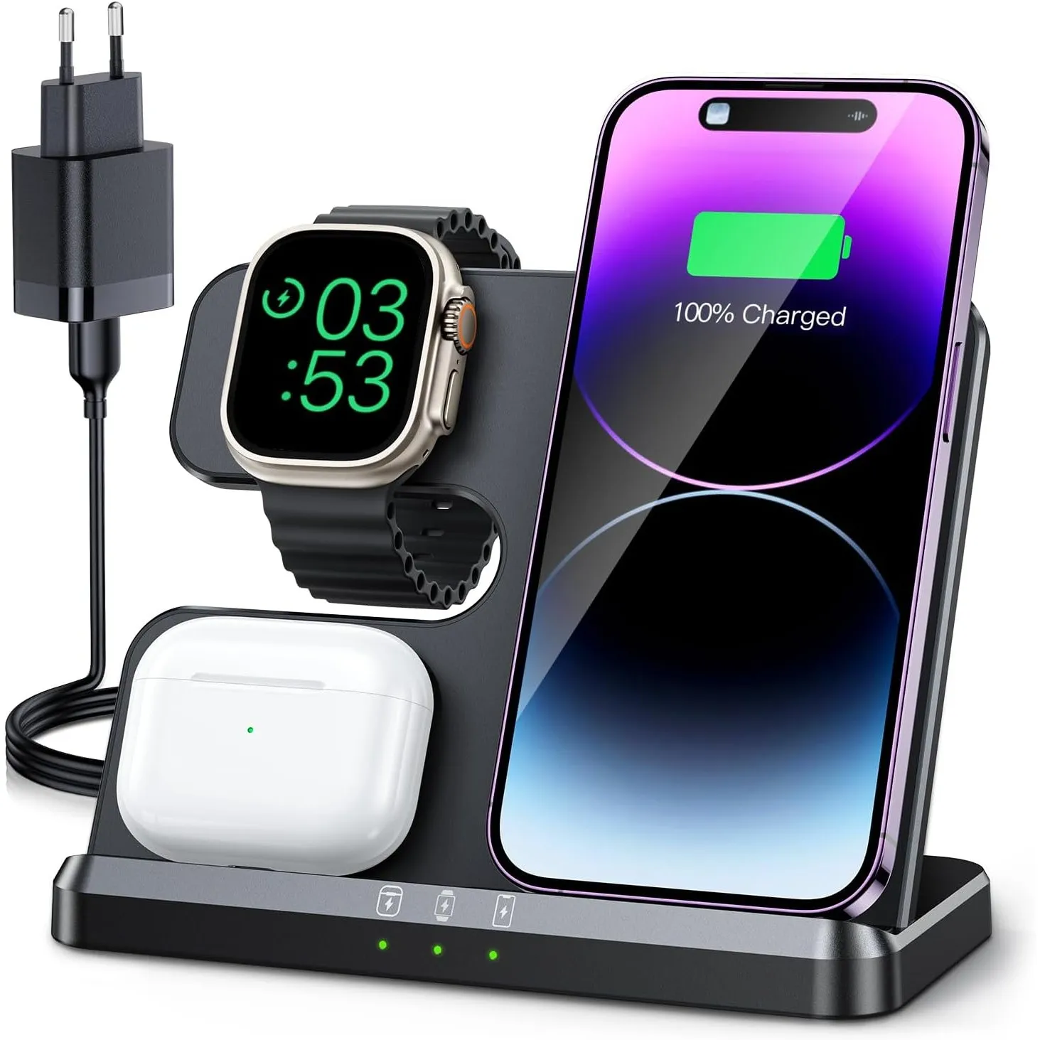 JARGOU 3 in 1 Kabellose Ladestation für Apple, Induktive Ladestation für iPhone 17 Pro Max 16 15 14-8, Wireless Charger…