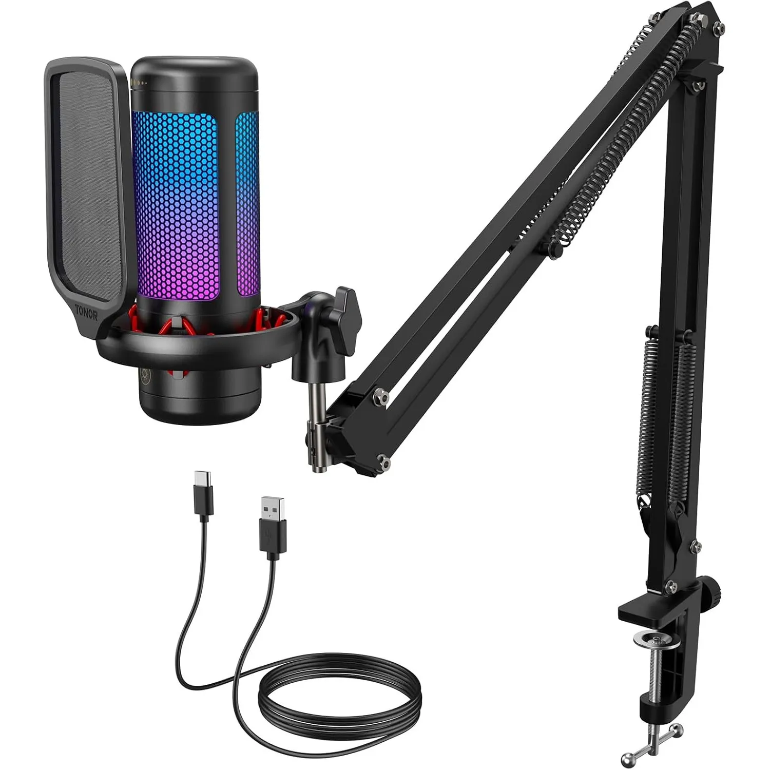 TONOR Gaming Mikrofon PC, USB Microphone für Computer PS4/5, Kondensatormikro mit RGB-Modi & Helligkeit einstellbar, St…
