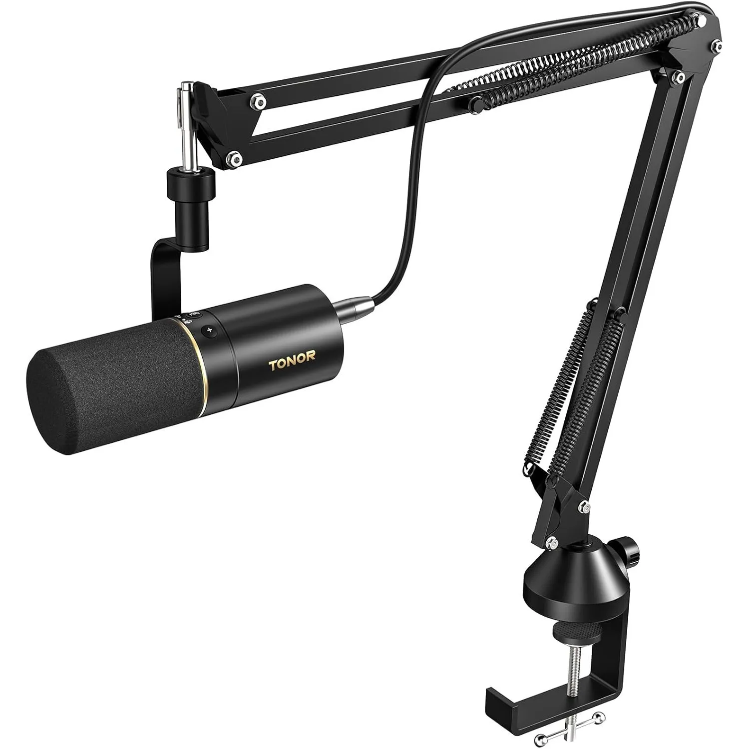 TONOR Dynamisches Podcast Microphone mit Arm XLR/USB Kabel, Schwarz, TD510+