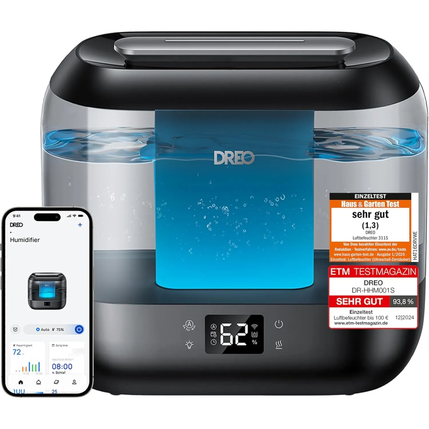 Dreo Smart Luftbefeuchter für Schlafzimmer, oben befüllbarer 4L Supergroßer Kühler Nebel Humidifier mit Öl Diffusor und…