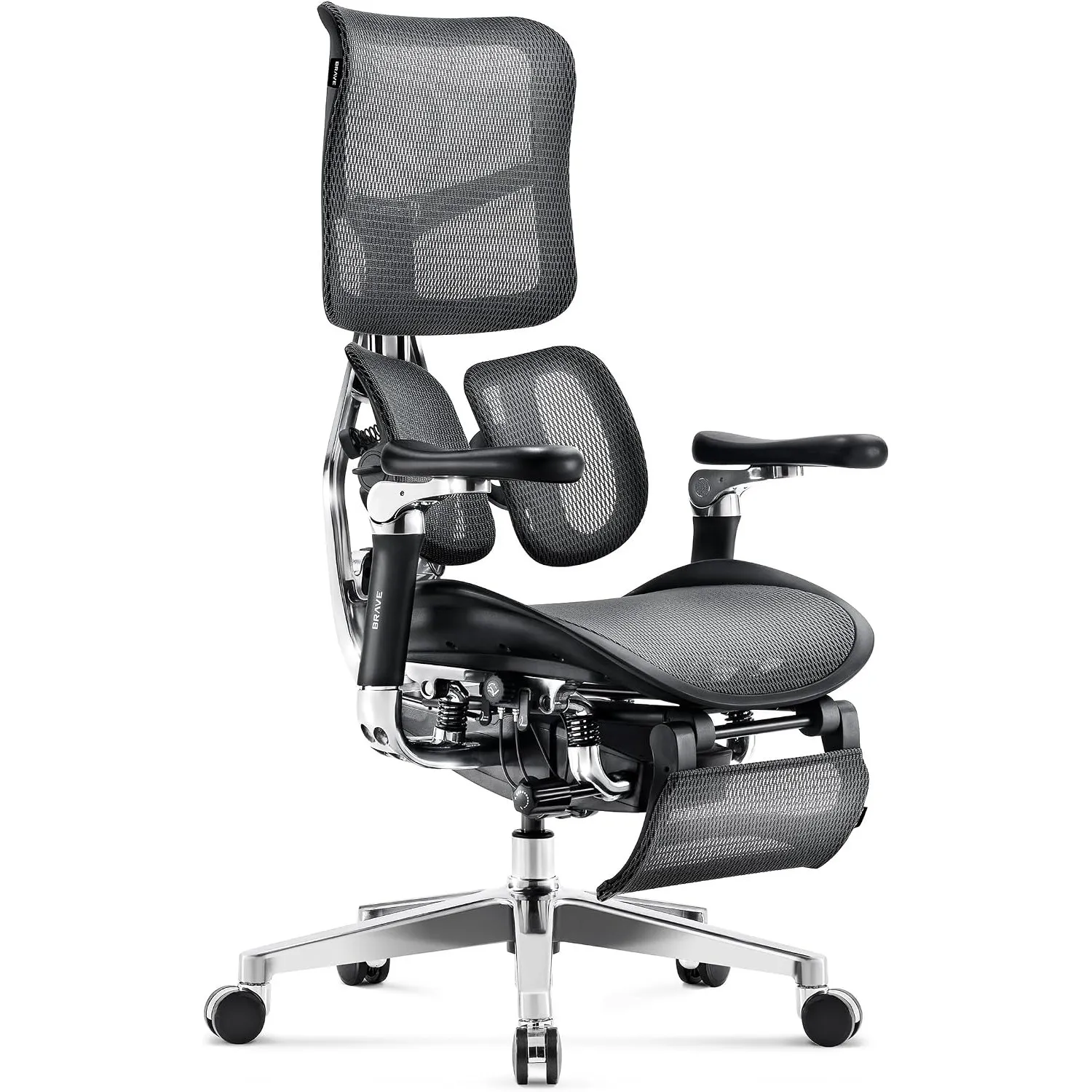 Diablo Brave V-Kinetic Bürostuhl Ergonomisch Schreibtischstuhl Chefsessel mit Fußstütze 5D Armlehnen Netzstoff Lendenwi…