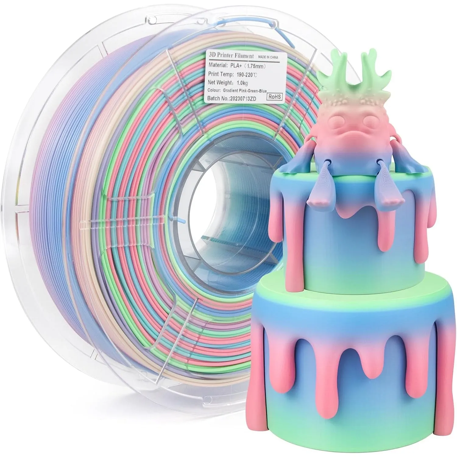 iSANMATE Matt Rainbow PLA+ 1.75mm, 3D Drucker Filament Maßgenauigkeit +/- 0.03 mm, Macaron Regenbogen PLA Plus, 1KG(2.2…