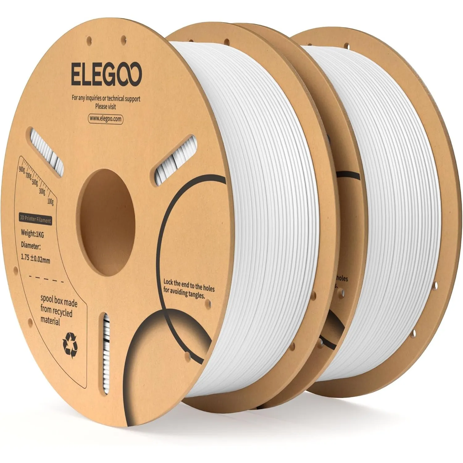 ELEGOO PLA Filament 1.75mm Weiß 2KG, 3D Drucker Filament Maßgenauigkeit +/- 0,02 mm, 1kg Pappspule (2.2lbs) Filament-3D…