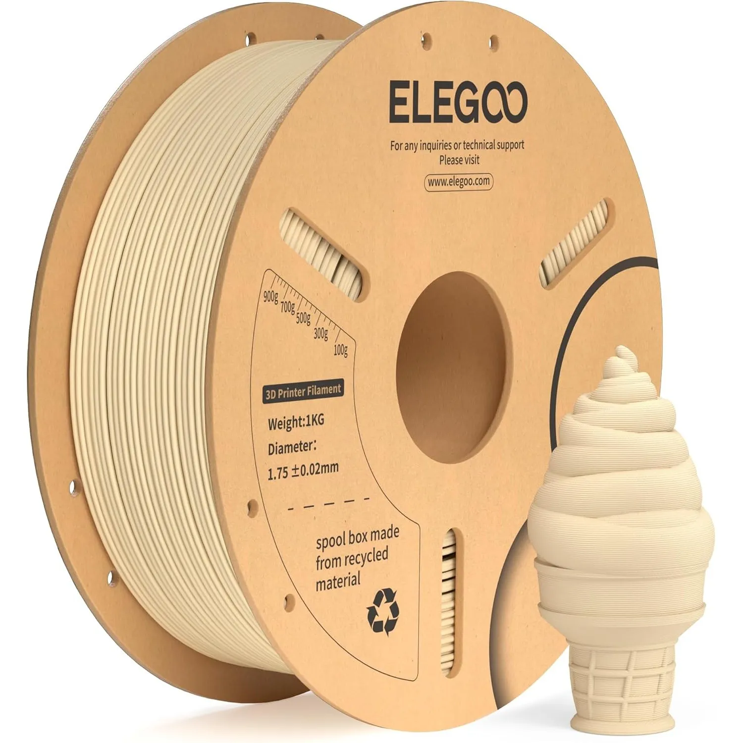 ELEGOO PLA+ Filament 1.75mm Beige 1KG, PLA Plus 3D Drucker Filament, Härter und Stärker Filament-3D-Druckmaterialien, M…