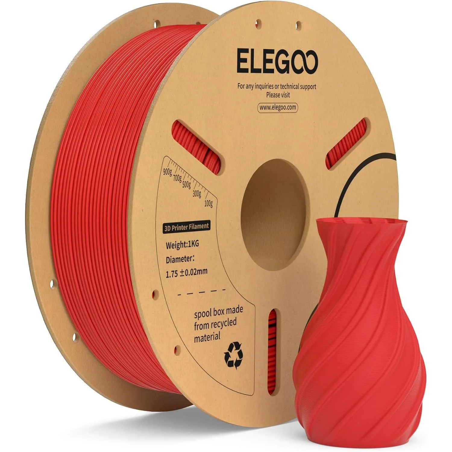 ELEGOO PLA+ Filament 1.75mm Rot 1KG, PLA Plus 3D Drucker Filament, Härter und Stärker Filament-3D-Druckmaterialien, Maß…