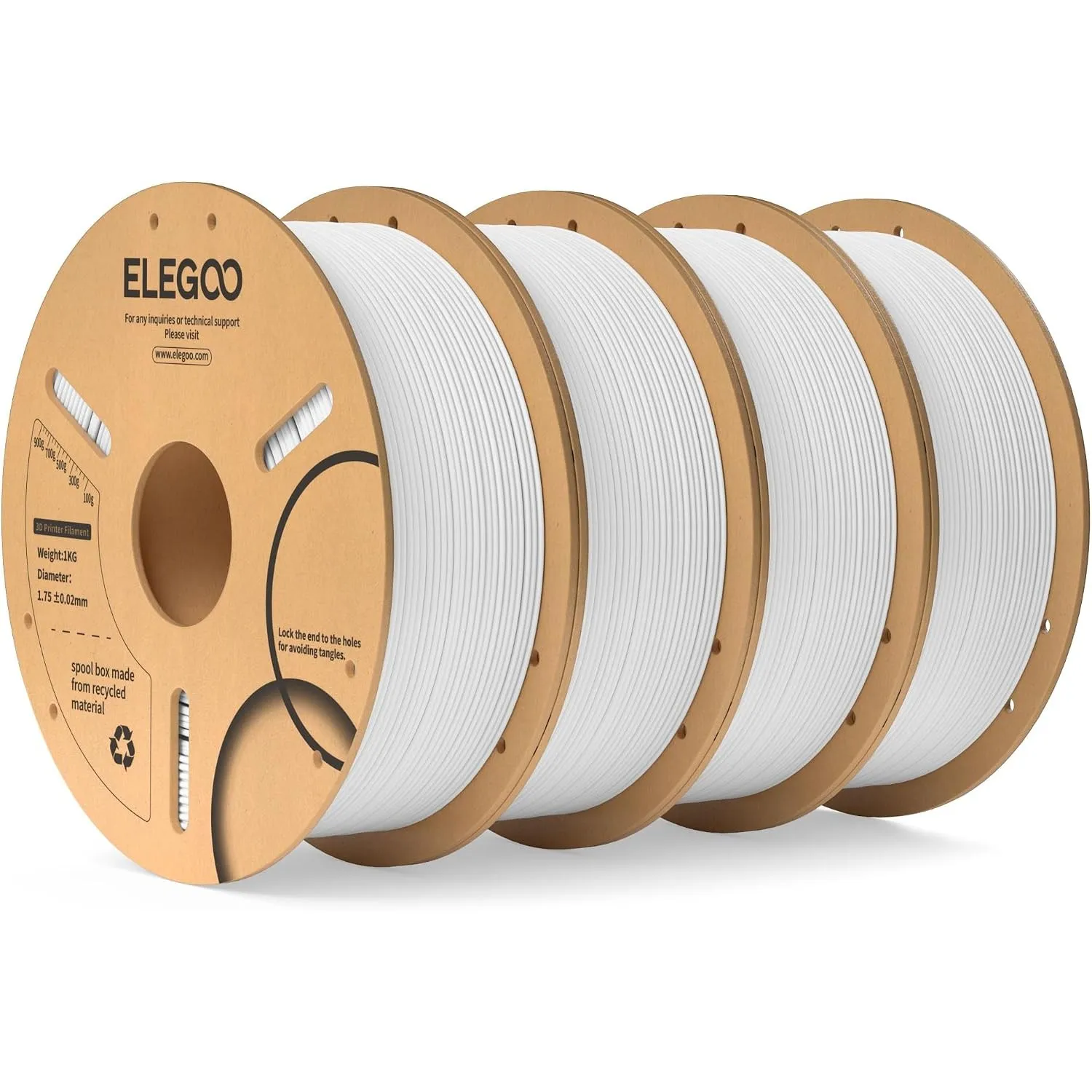 ELEGOO PLA Filament 1.75mm, 3D Drucker Filament PLA Weiß 4KG