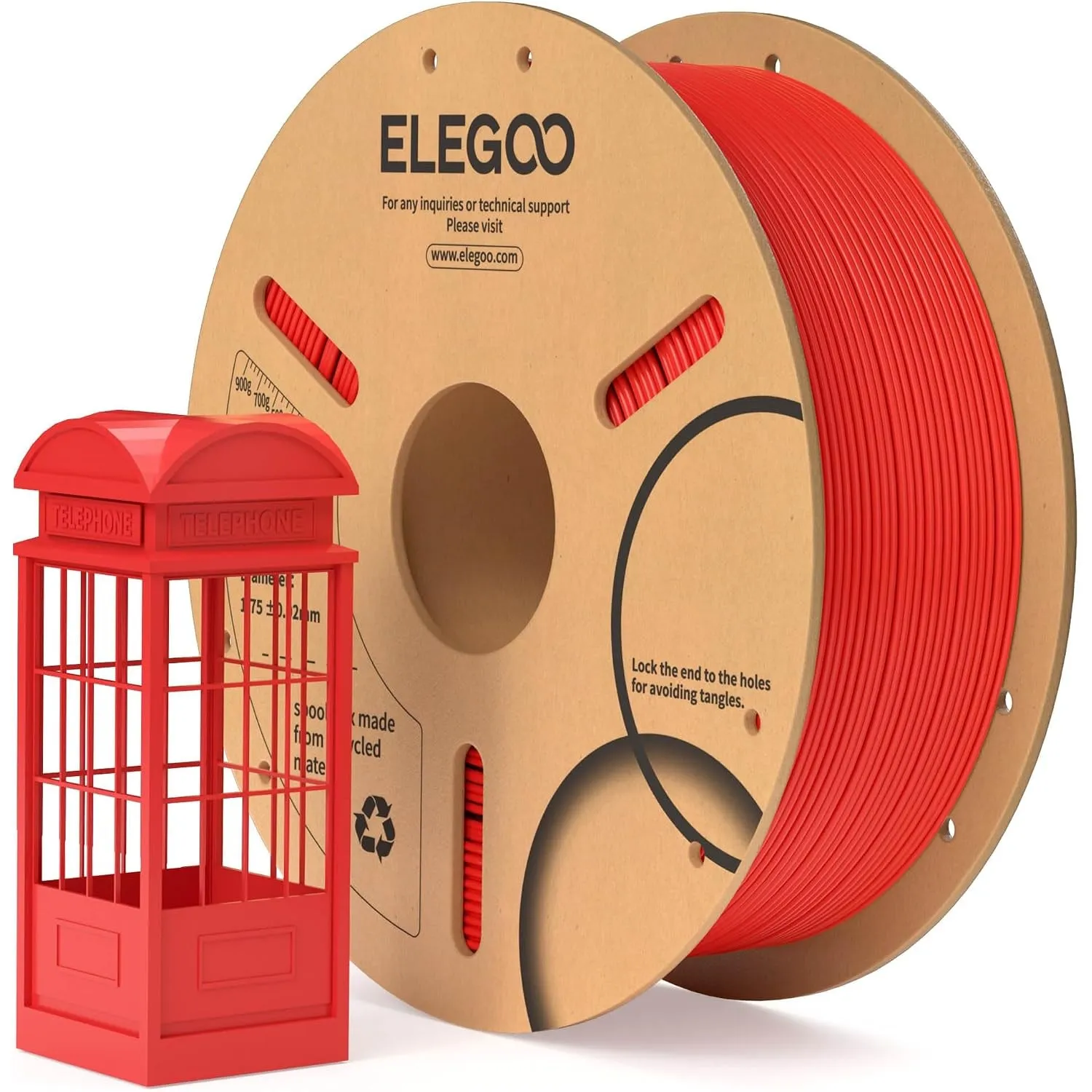 ELEGOO PLA Filament 1.75mm, 3D Drucker Filament PLA Rot 1KG