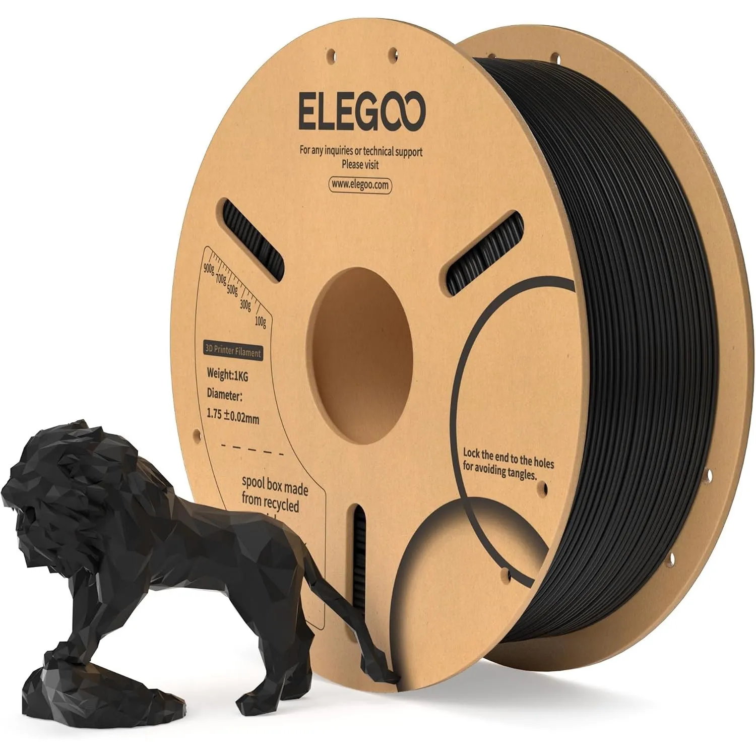ELEGOO PLA Filament 1.75mm, 3D Drucker Filament PLA Schwarz 1KG