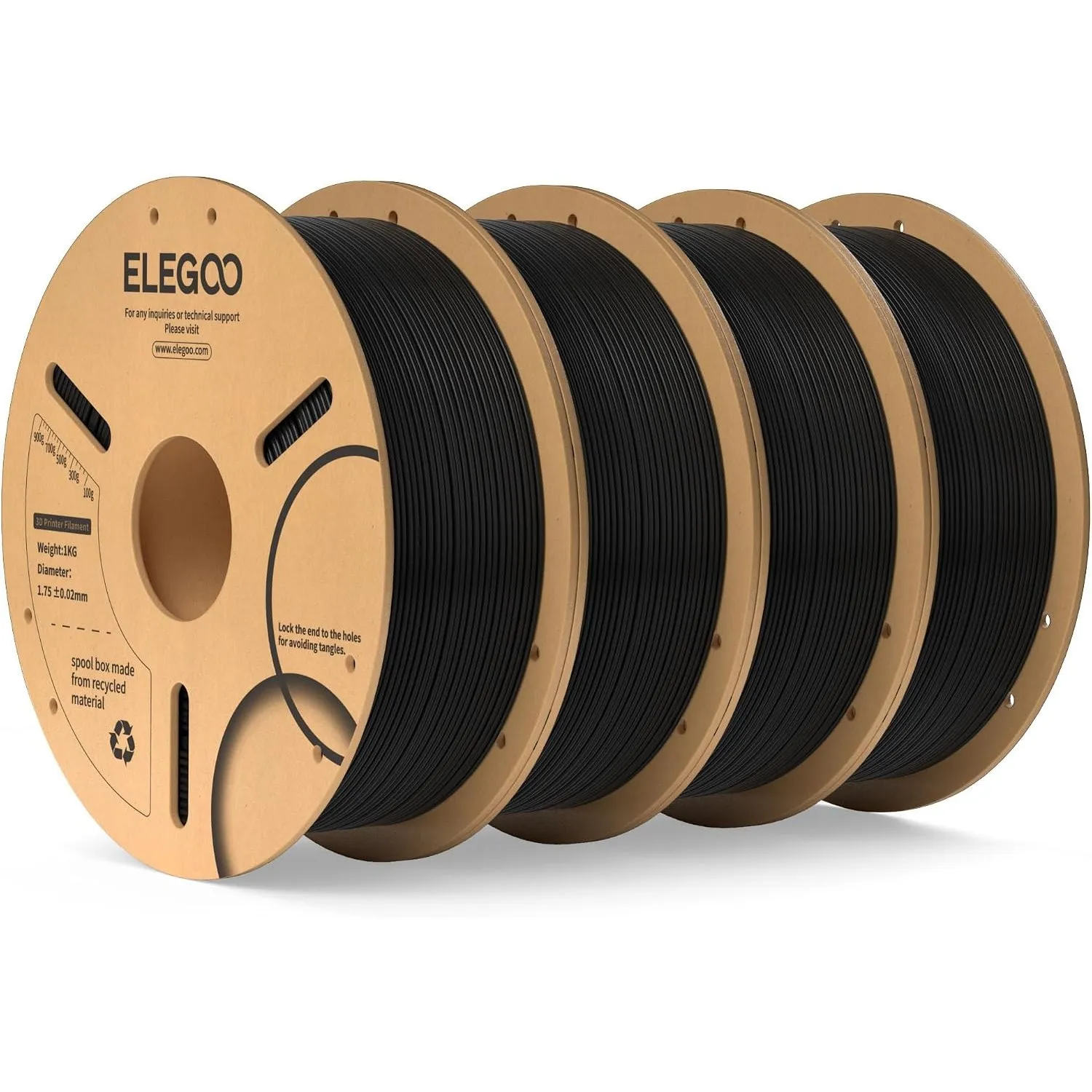 ELEGOO PLA Filament 1.75mm, 3D Drucker Filament PLA Schwarz 4KG