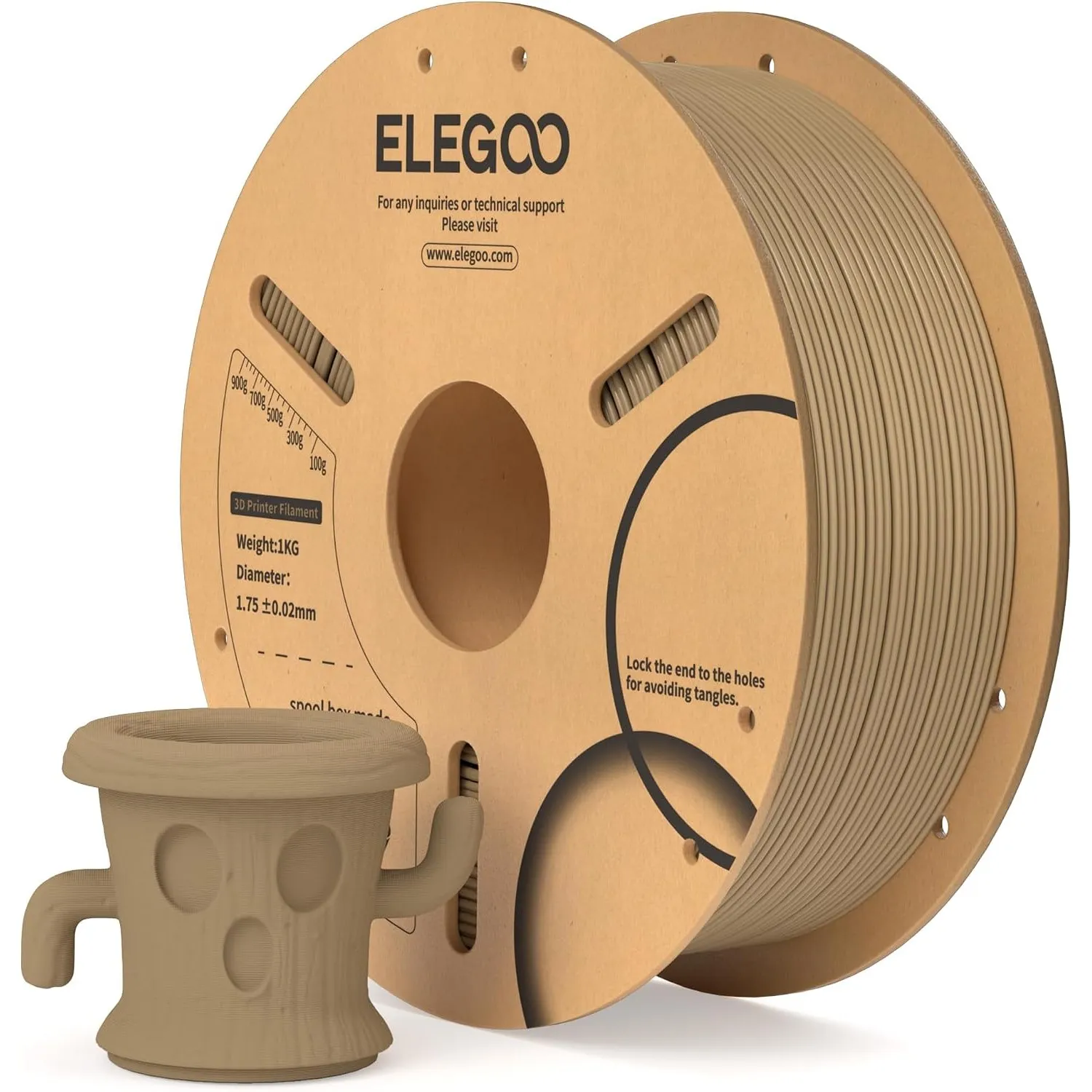 ELEGOO PLA Filament 1.75mm, 3D Drucker Filament PLA Holzfarbe 1KG