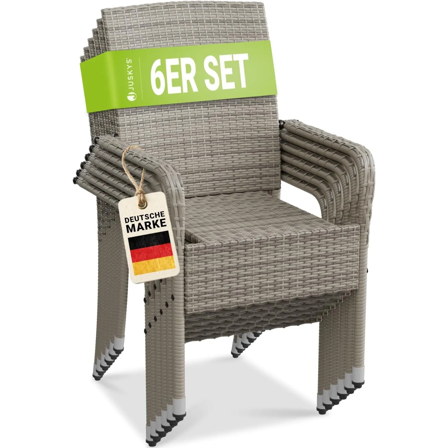Juskys Polyrattan Gartenstühle Yoro 6er Set - mit Armlehnen & Rückenlehne 6 Stühle stapelbar - Rattan Stuhl Garten - St…