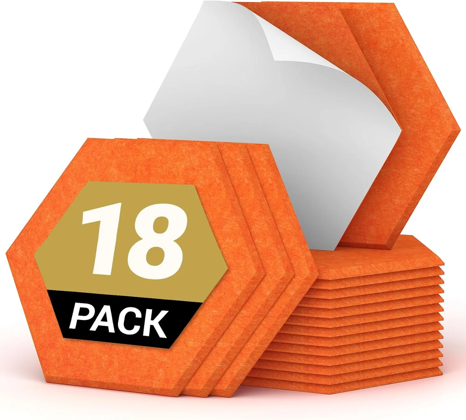 Hexagon Akustikplatten selbstklebend 18St., TONOR Schallabsorber Schallschutz mit Hochdichte Wandfliesen Schall Dämmung 30x26x0,9cm für Studio, Büro, Akustische Behandlung und Wanddekoration Orange