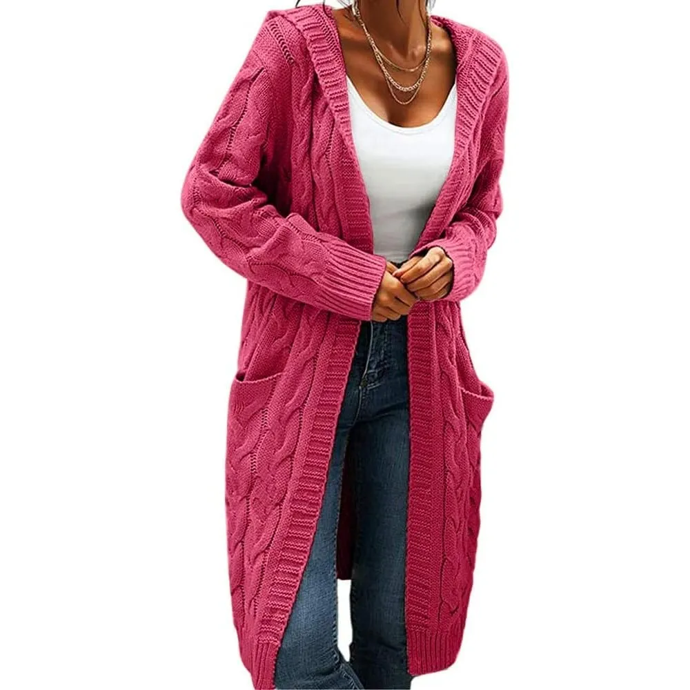 GeGekoko Strickjacke Damen mit Kapuze Langarm Cardigan mit Taschen