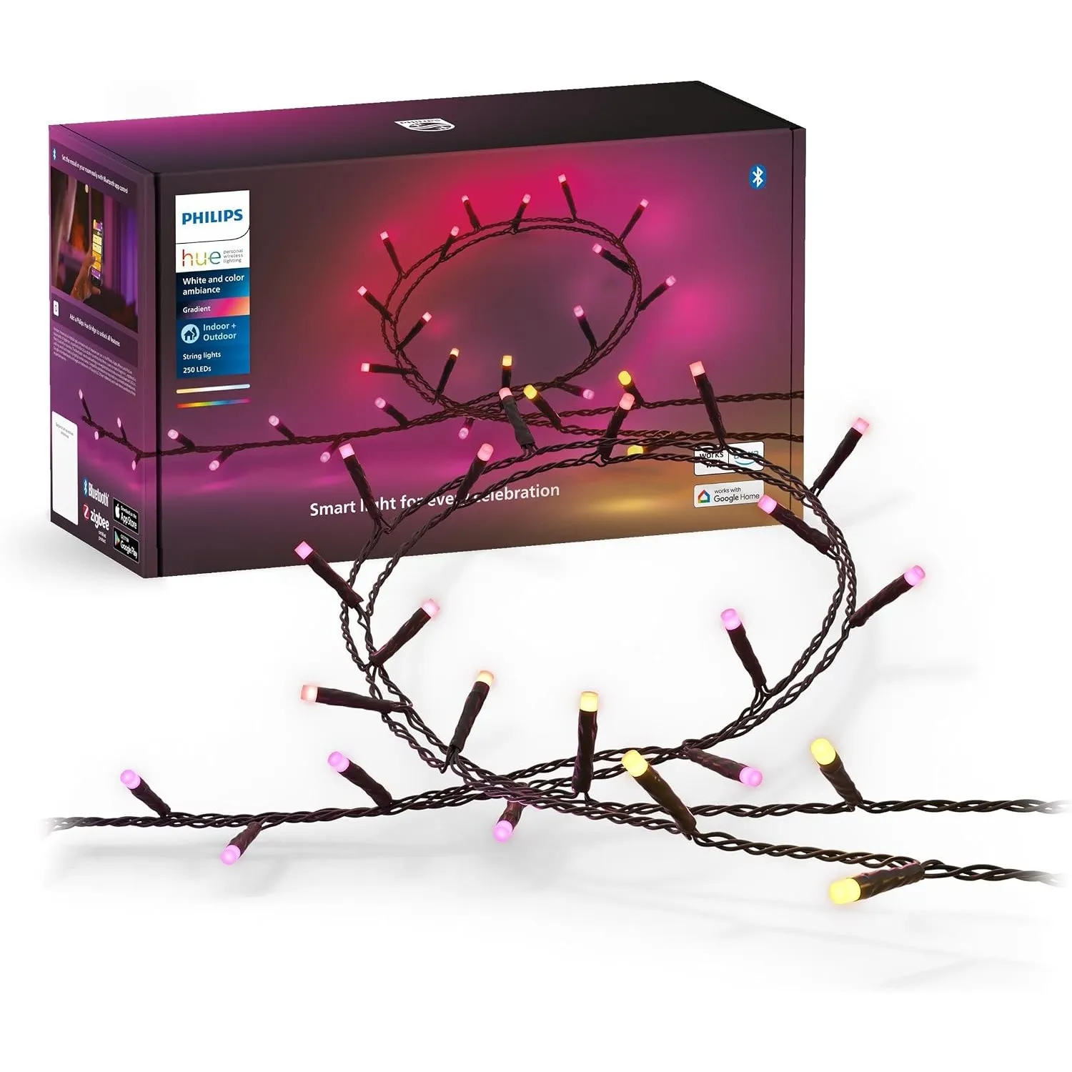 Philips Hue Festavia Lichterkette, White & Color Ambiance, dimmbar, 250 Mini LEDs, 20 m Länge, wasserdicht, kompatibel …
