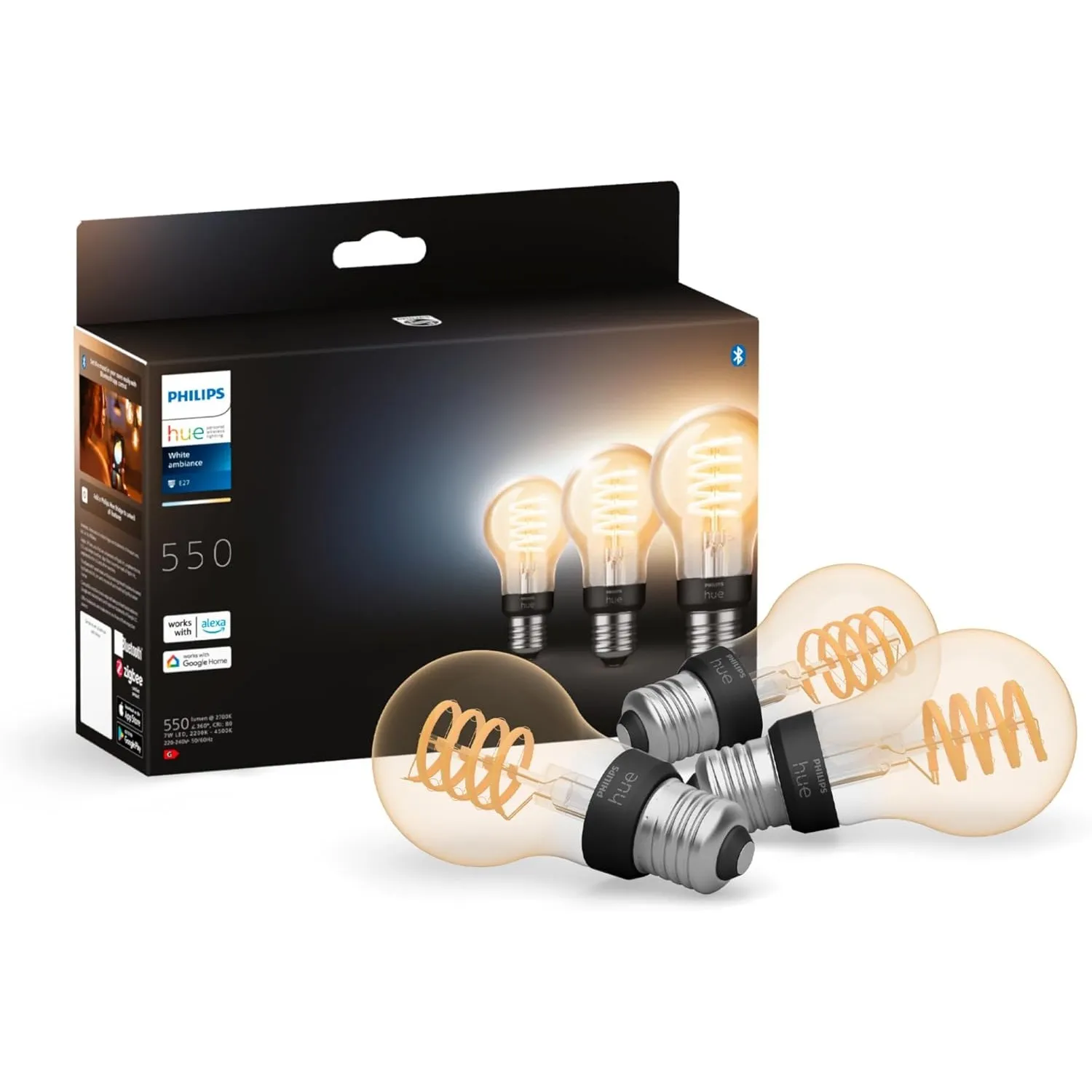 Philips Hue White Ambience E27 Standard Filament, 7W, dimmbar, warm- bis kühlweißes Licht, kompatibel mit Amazon Alexa …