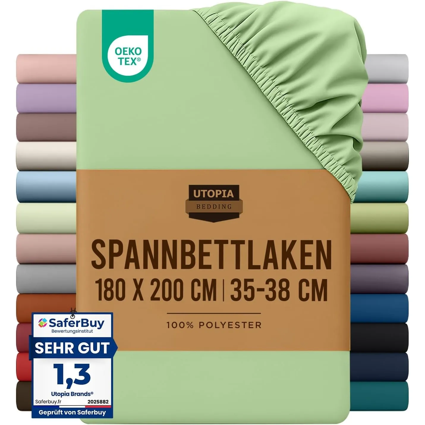 Utopia Bedding - Spannbettlaken 180x200cm - Salbei Grün