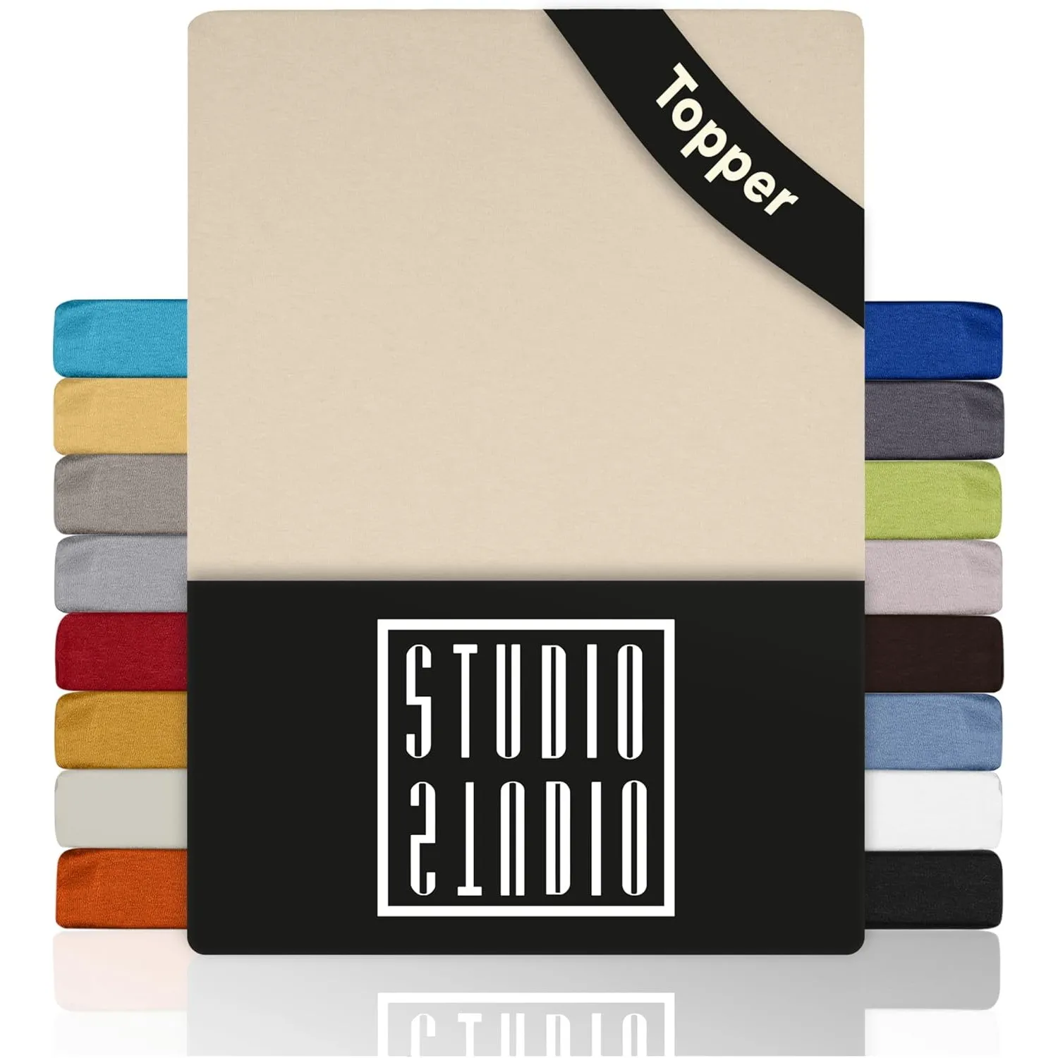 STUDIO Basic Topper Spannbettlaken 200x200cm – Jersey-Spannbetttuch aus 100 % gekämmter Baumwolle – Creme – bügelfrei, …