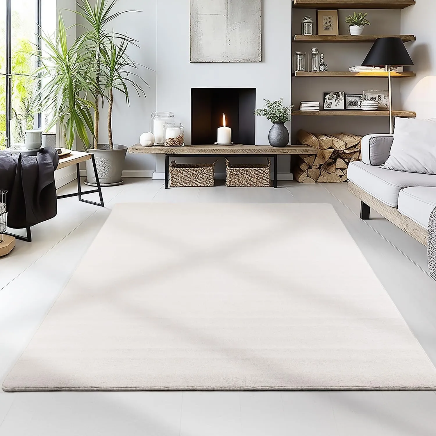 HomebyHome Waschbarer Kurzflor Teppich 240 x 340 cm Creme modern einfarbig und weich maschinenwaschbar pflegeleicht XL …