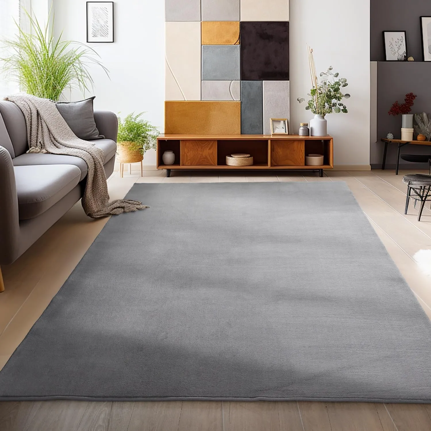 HomebyHome Waschbarer Kurzflor Teppich 240 x 340 cm Grau modern einfarbig und weich maschinenwaschbar pflegeleicht XL G…