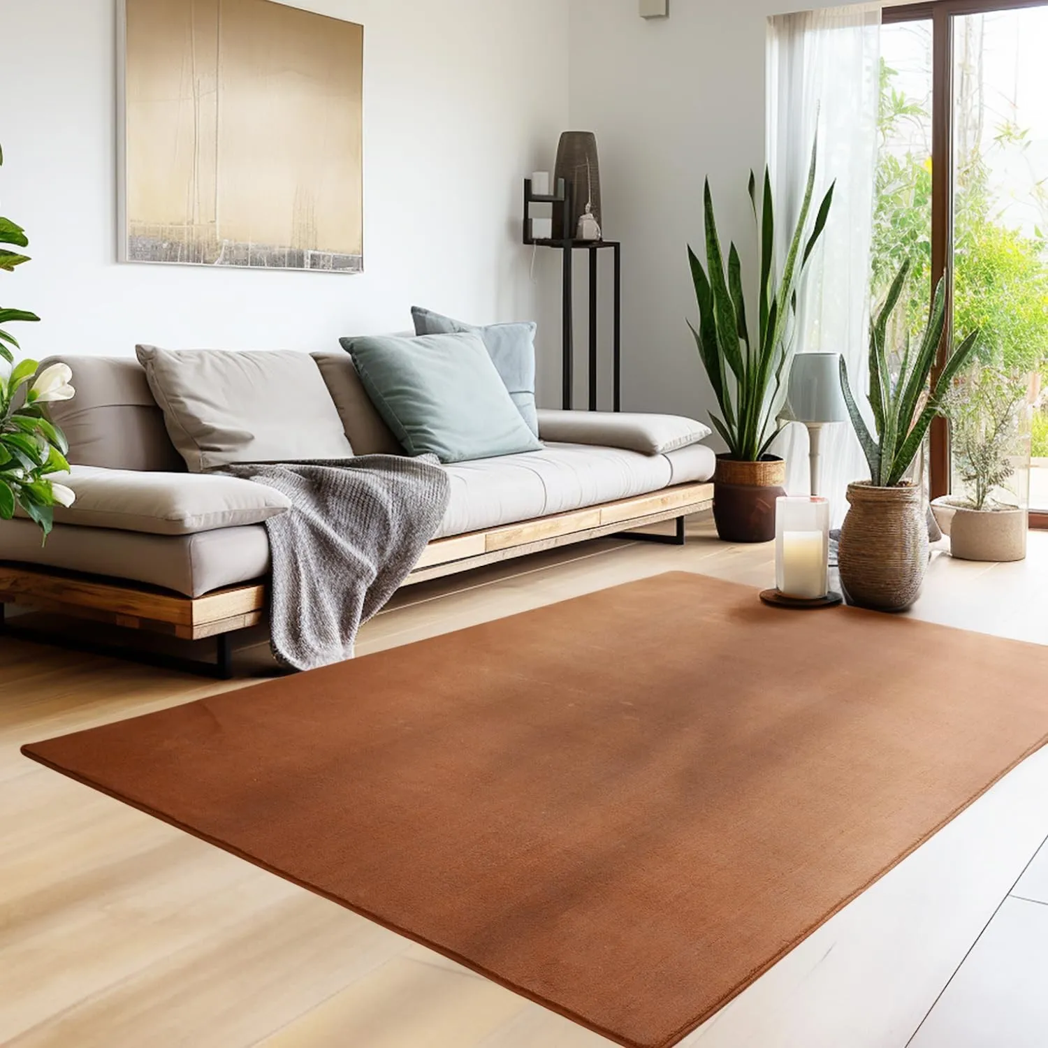 HomebyHome Waschbarer Kurzflor Teppich 240 x 340 cm Braun modern einfarbig und weich maschinenwaschbar pflegeleicht XL …