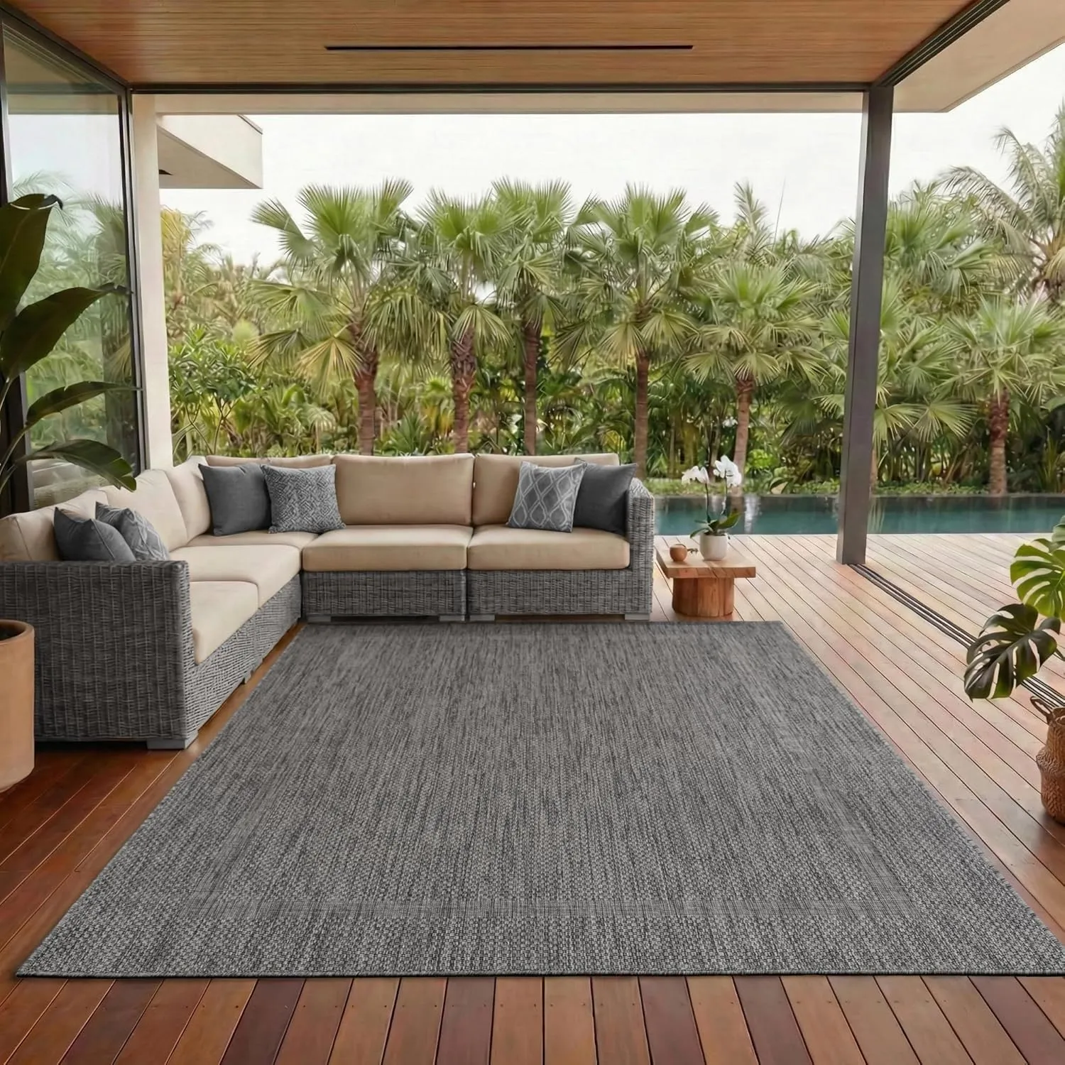 Outdoor Teppich Wetterfest Einfarbiges Design Terrasse Balkon Teppich Küche Garten Sisal-Look Küchenteppich Läufer Flur…