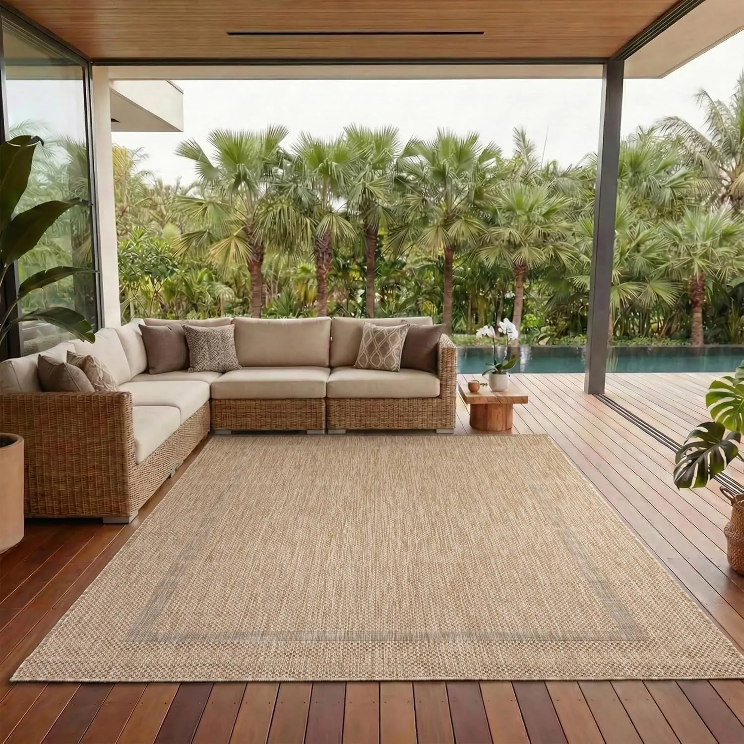 Outdoor Teppich Wetterfest Einfarbiges Design Terrasse Balkon Teppich Küche Garten Sisal-Look Küchenteppich Läufer Flur…