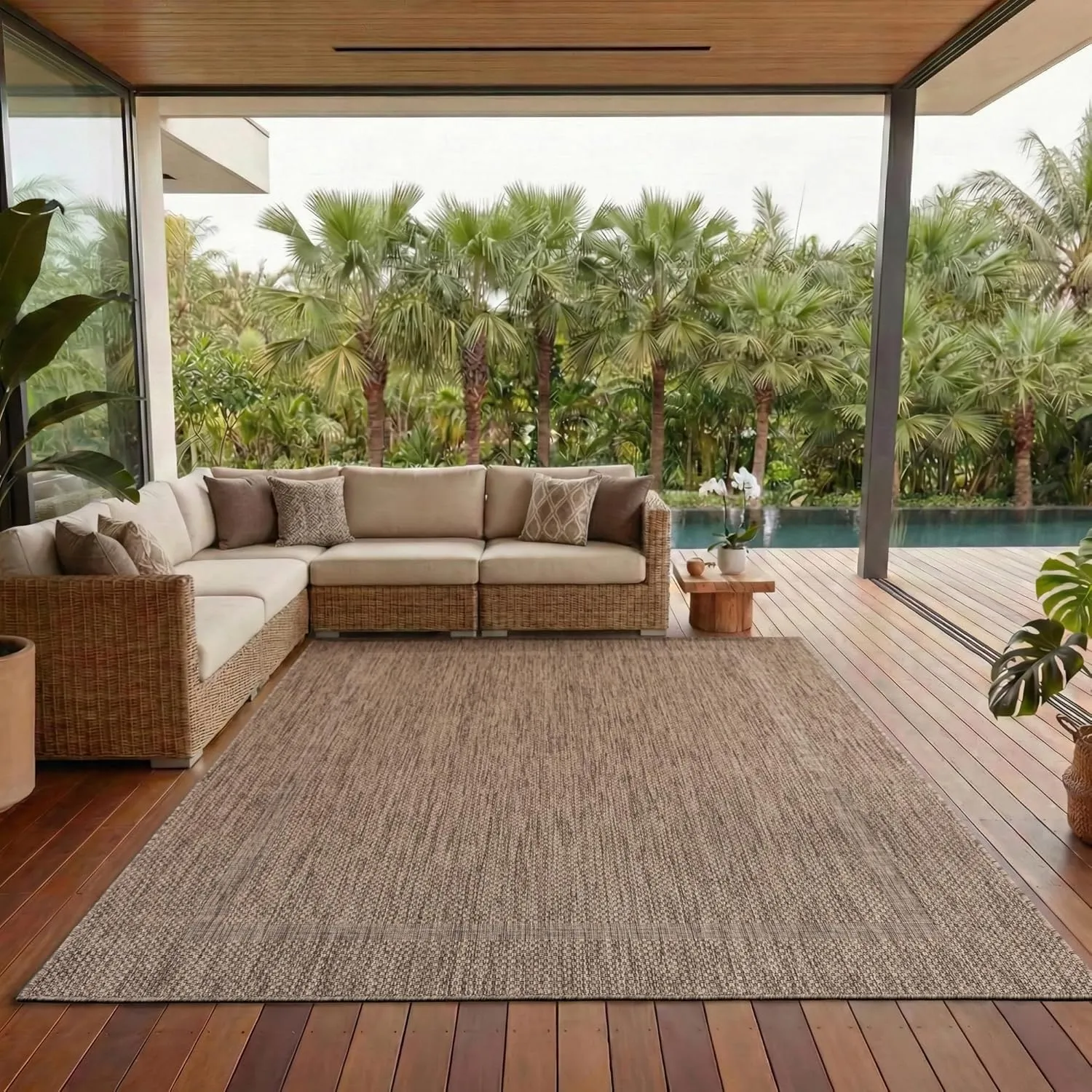 Outdoor Teppich Wetterfest Einfarbiges Design Terrasse Balkon Teppich Küche Garten Sisal-Look Küchenteppich Läufer Flur…