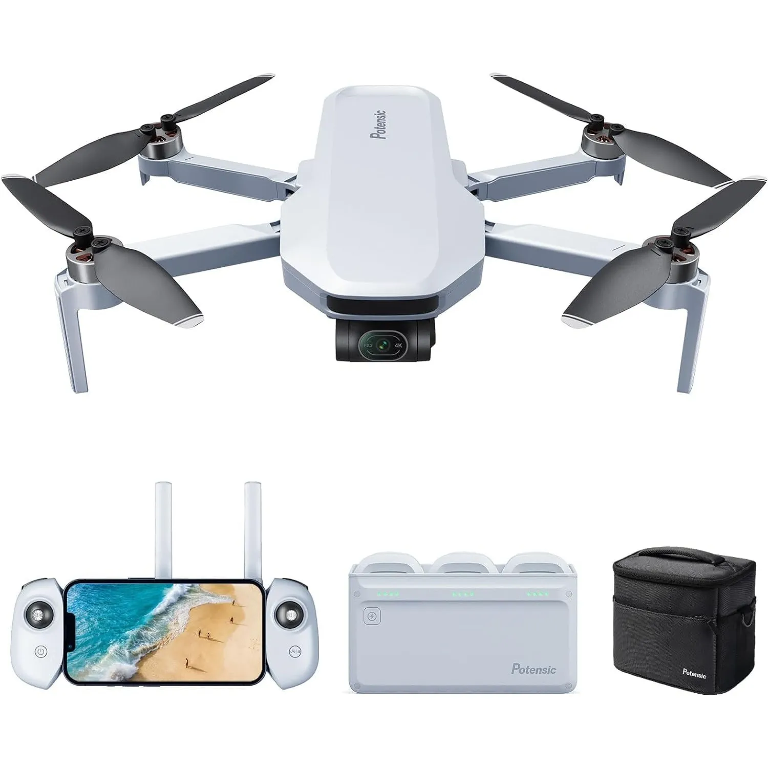 Potensic ATOM 4K GPS Drohne mit 3-Achsen-Gimbal, 96 Min. Lange Flugzeit, 6KM FPV Übertragung, Visuelles Folgen/QuickSho…