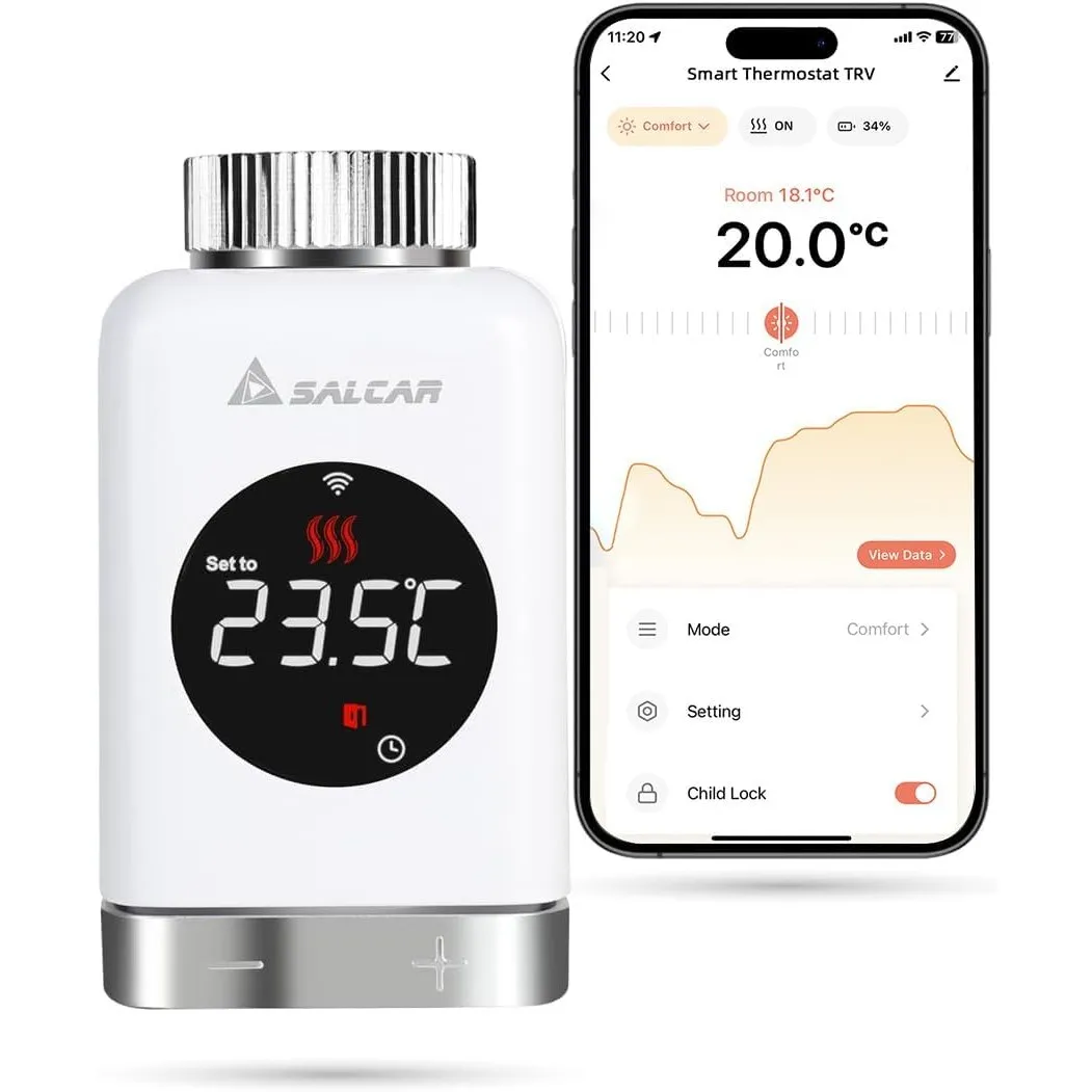 SALCAR Heizkörperthermostat TRV801W Thermostat Heizung Smart LCD WiFi Thermostat kompatibel mit Amazon Alexa & Google H…