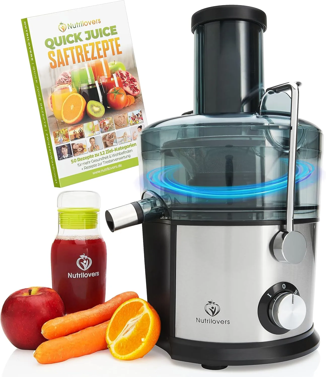 Nutrilovers *Testsieger* QUICK-JUICER Entsafter Edelstahl Obst und Gemüse I XXL-Einwurf für ganze Früchte entsaften, 80…