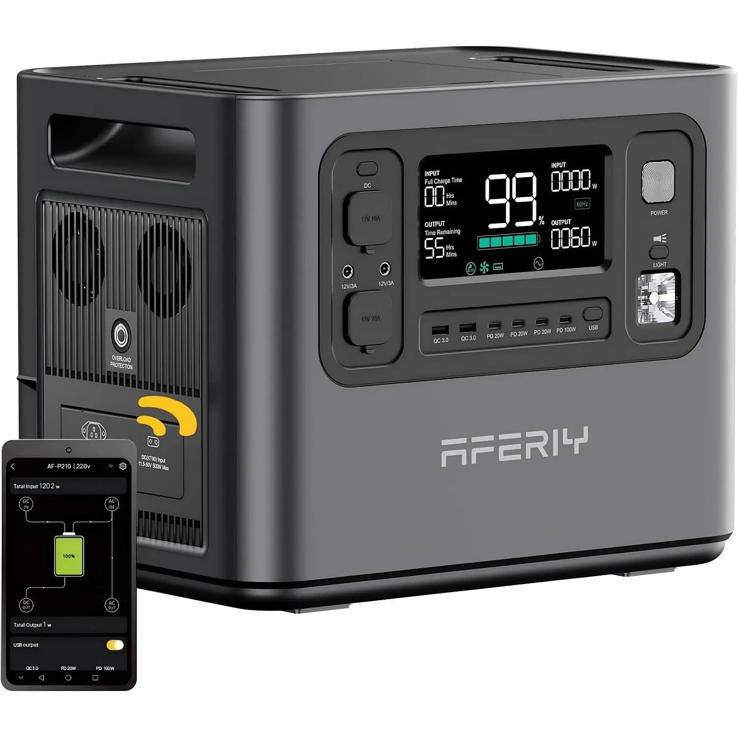 AFERIY 2400W2048Wh Tragbare Powerstation(Peak 4800W), 1,5Std Schnellladung