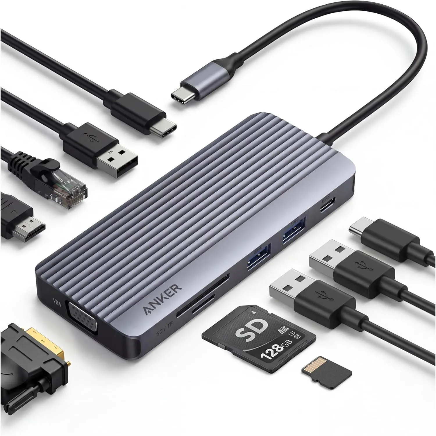 Anker Dual-Display USB-C Hub (10-in-1), 4K@30Hz HDMI Display