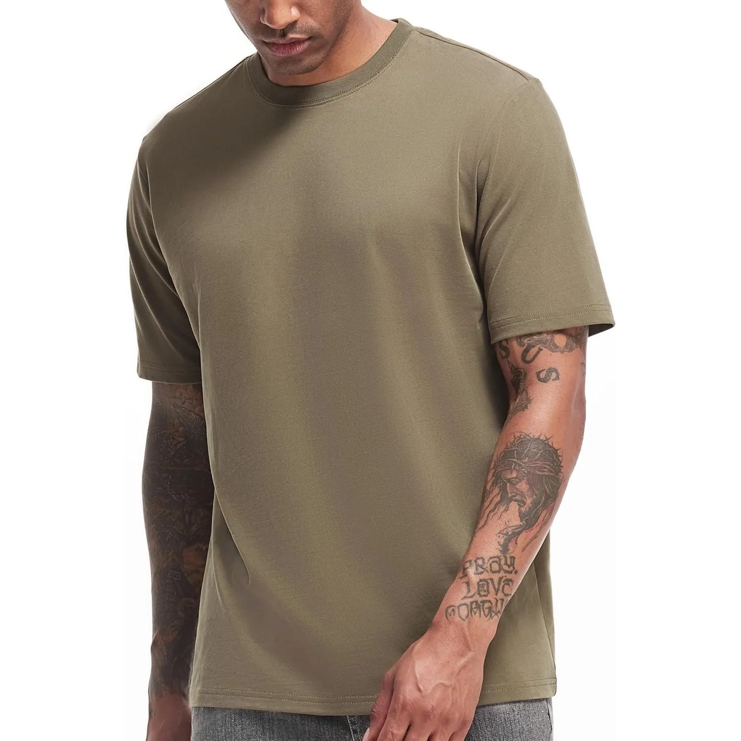 VEIISAR Herren Dickes Rundhals Langarm T-Shirt - Herren 100% Baumwolle Heavy Duty Pre Shrink T Shirt