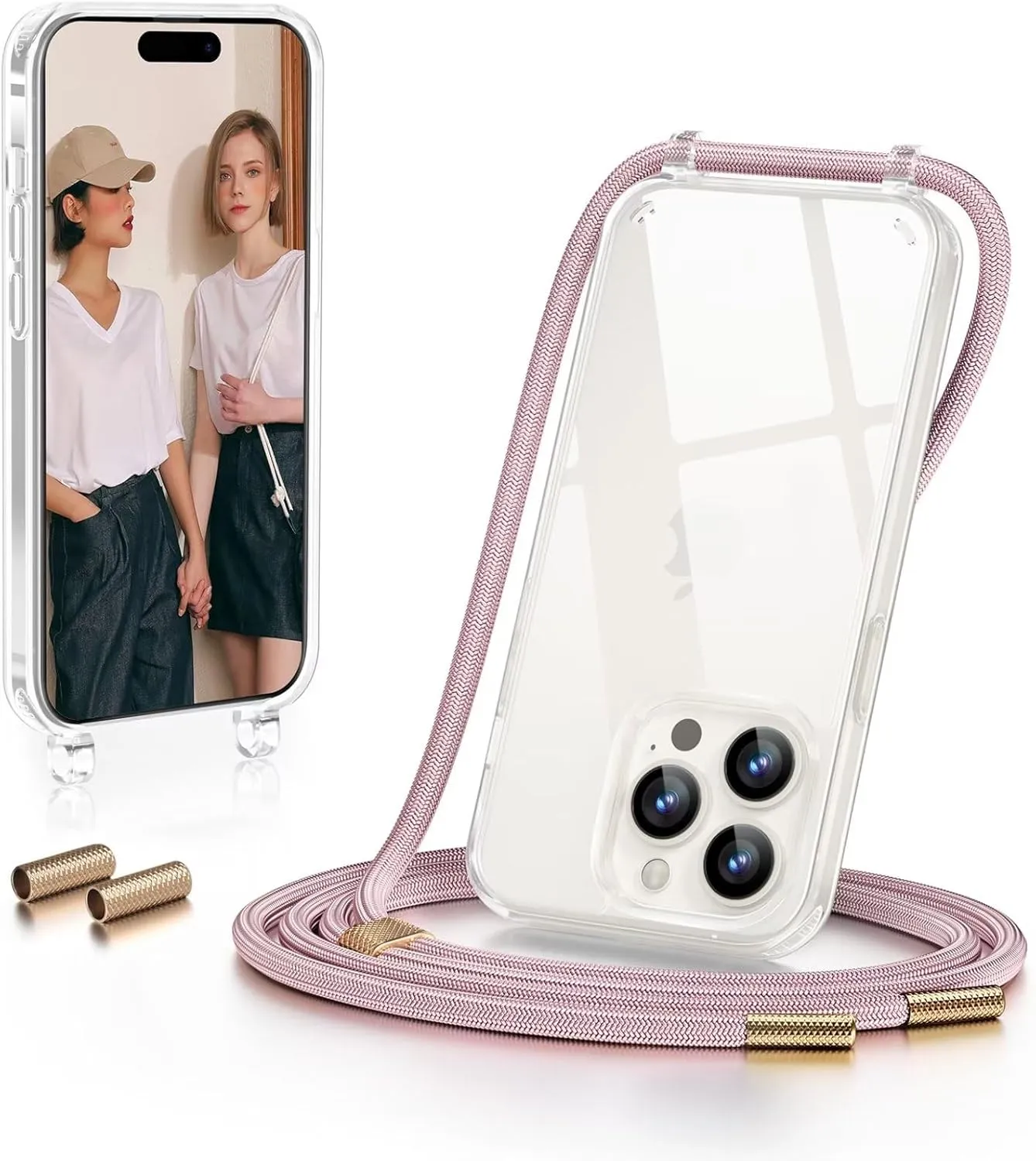 GOODVISH Mobile Phone Chain for iPhone 15 Pro, Case with Strap, Camera Protection and Screen Protection, Necklace Mobil…