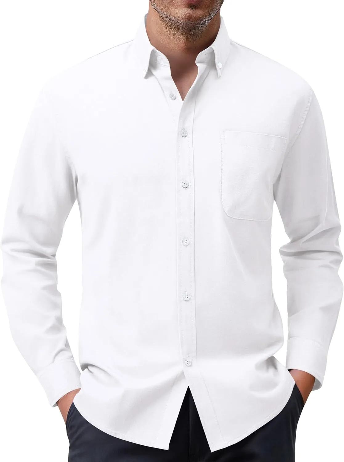 siliteelon Men's Shirt 100% Cotton Oxford Shirts Long Sleeve Non-Iron Casual Regular Fit Business Wrinkle-Free Formal S…