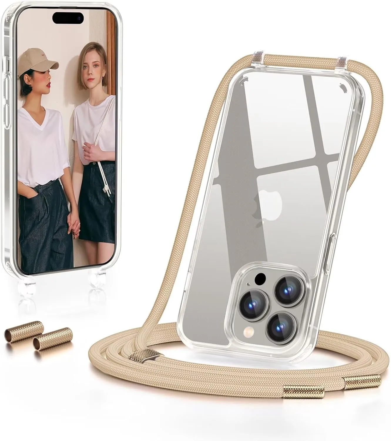 GOODVISH Mobile Phone Chain for iPhone 15 Pro, Case with Strap, Camera Protection and Screen Protection, Necklace Mobil…