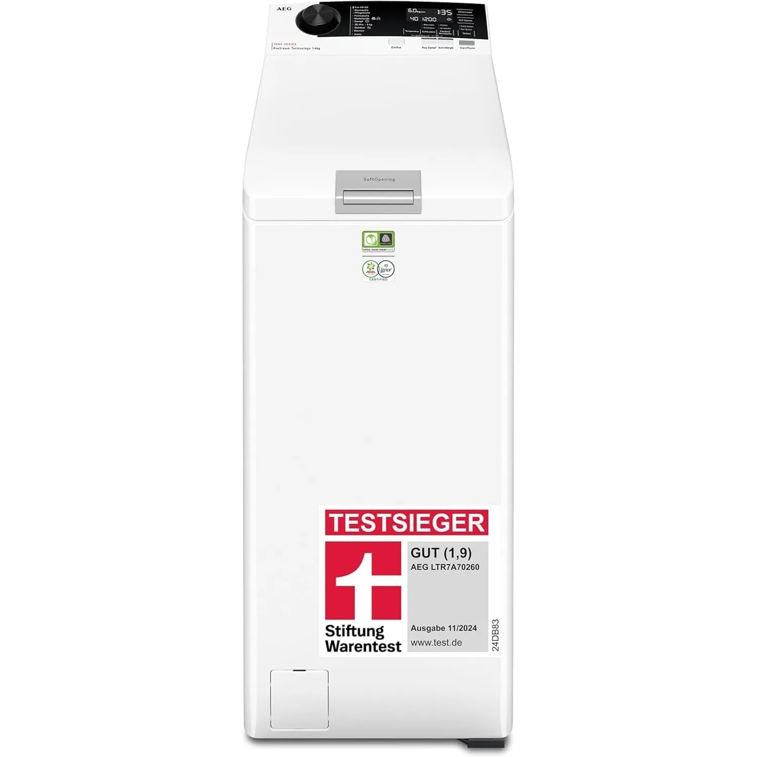 AEG Waschmaschine Toplader, 40 cm, Testsieger Stiftung Warentest, 6 kg, Serie 7000 ProSteam-Dampf-Programm – Weniger Bü…
