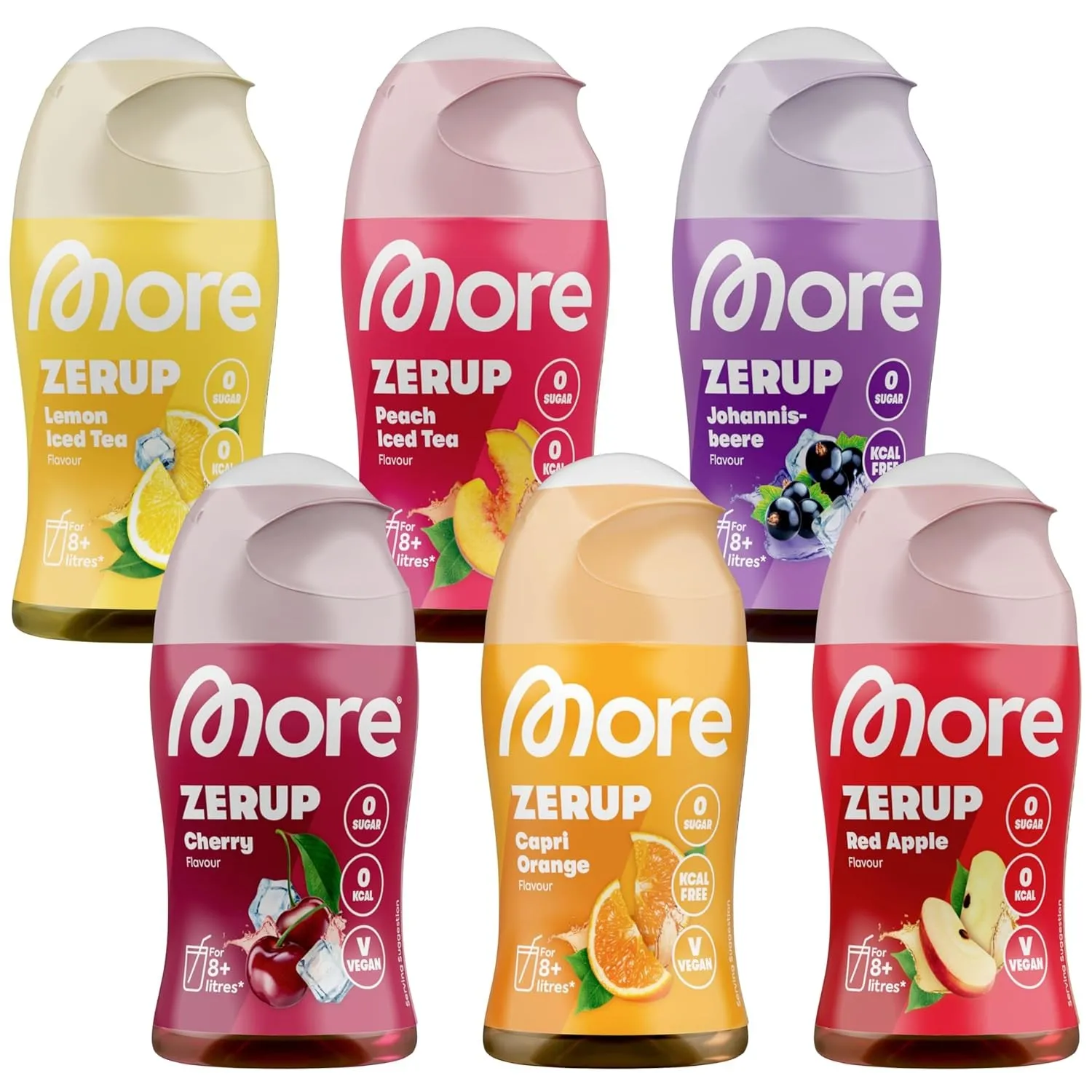 MORE Zerup, mixed 6er Bundle, 6 x 65 ml, verschiedene Sorten, für bis zu 48 l Fertiggetränk, zuckerfreier Sirup mit u.a…