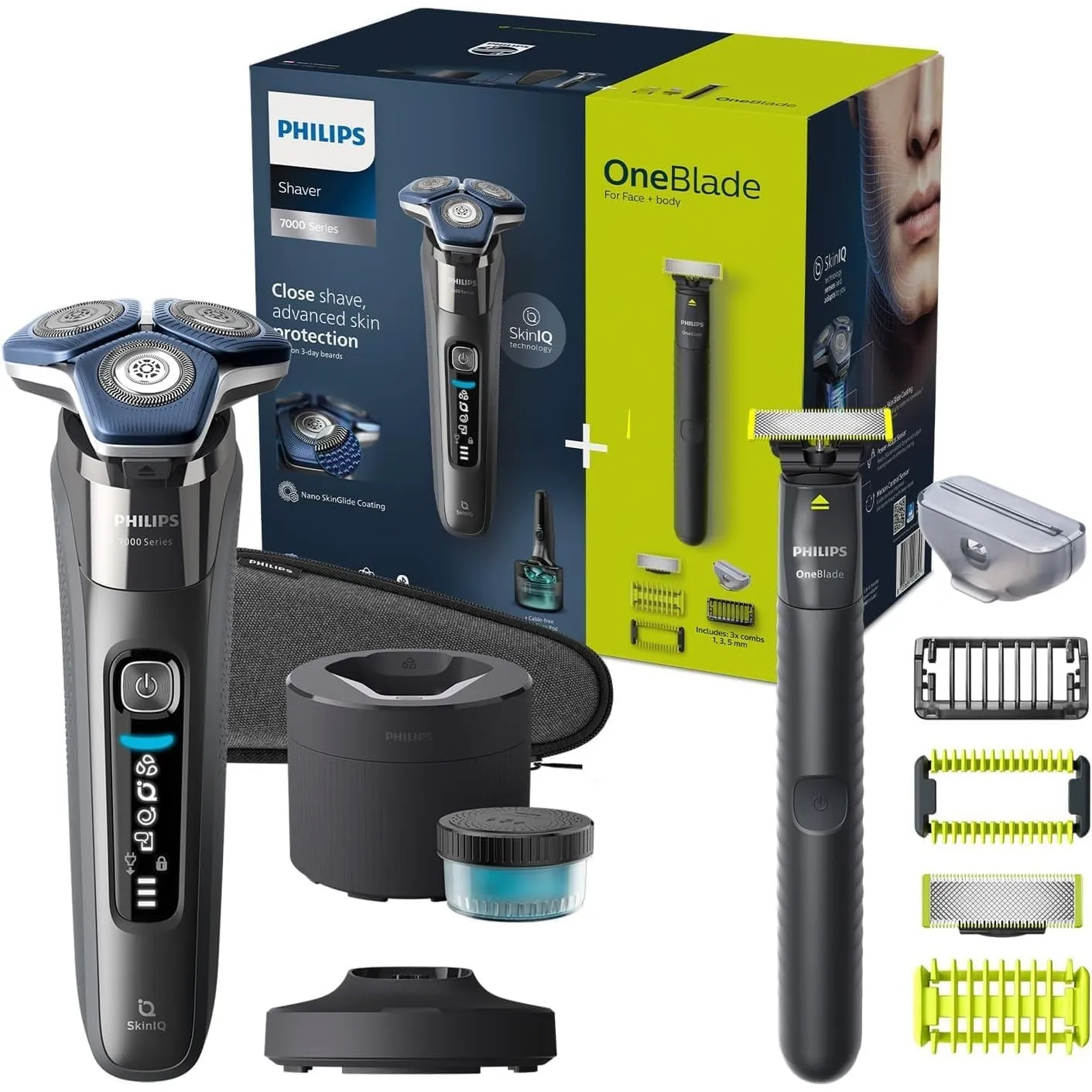 Philips Shaver S7000 – Nass- und Trockenrasierer, elektrischer Rasierer für Herren mit ausklappbarem Trimmer, SkinIQ-Te…