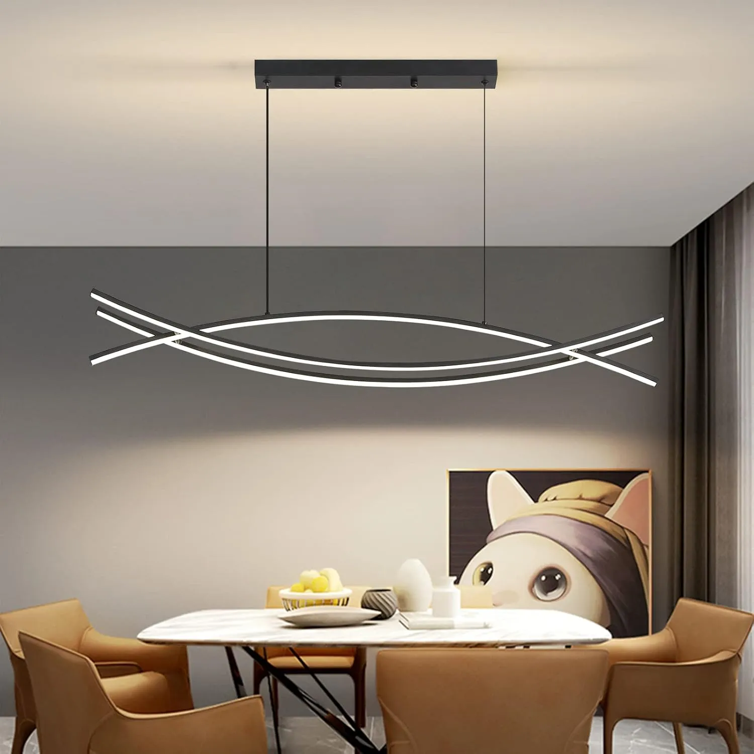 Mikeru 120CM Verstellbare Pendelleuchte, Schwarz Moderne LED Pendelleuchte Kücheninsel Deckenleuchte 3000K/4500K/6000K …