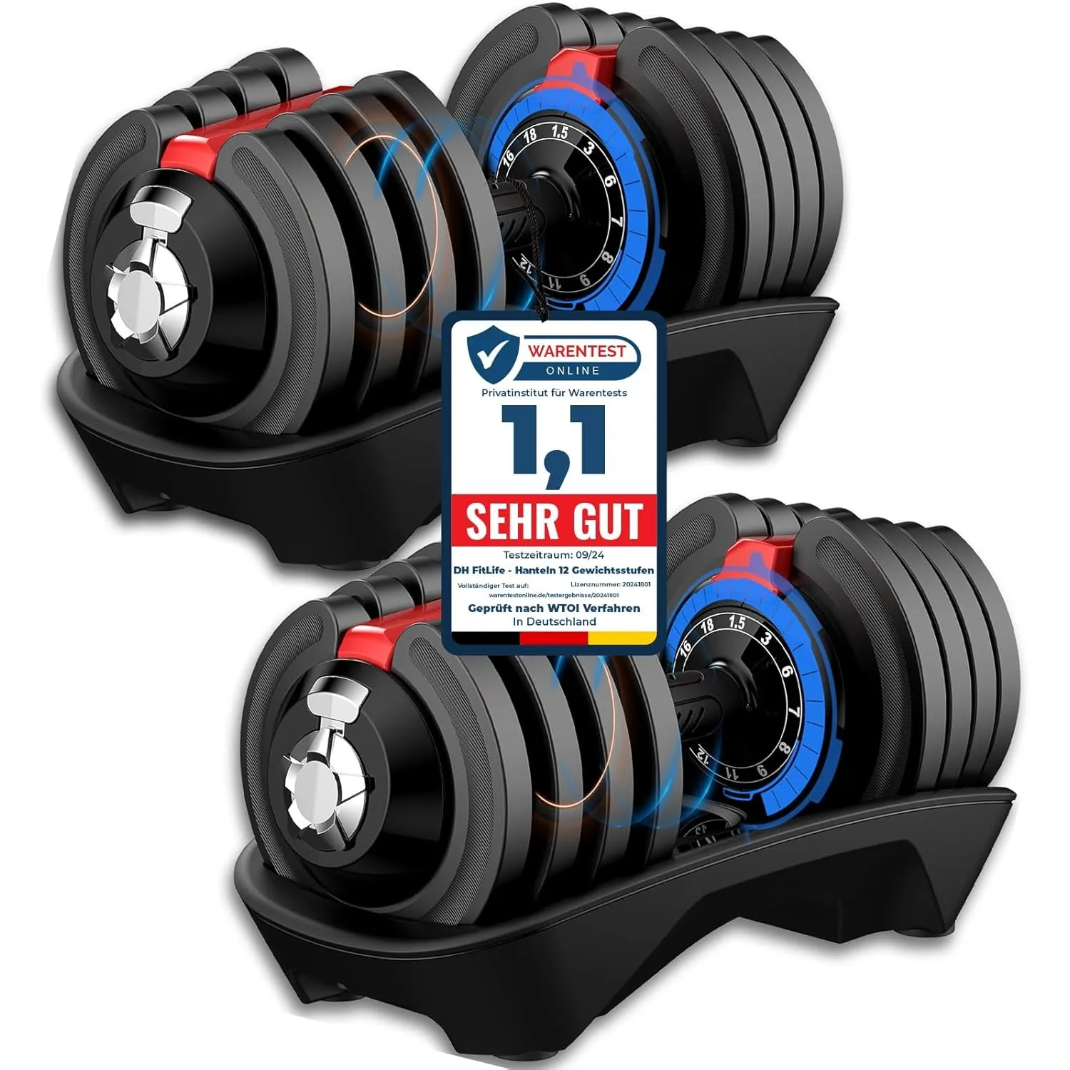 DH FitLife 18/24kg verstellbare Hanteln Set, 12 Stufen, Kurzhanteln 12-in-1 | Hantelset mit Ablageschale｜Einstellung in…