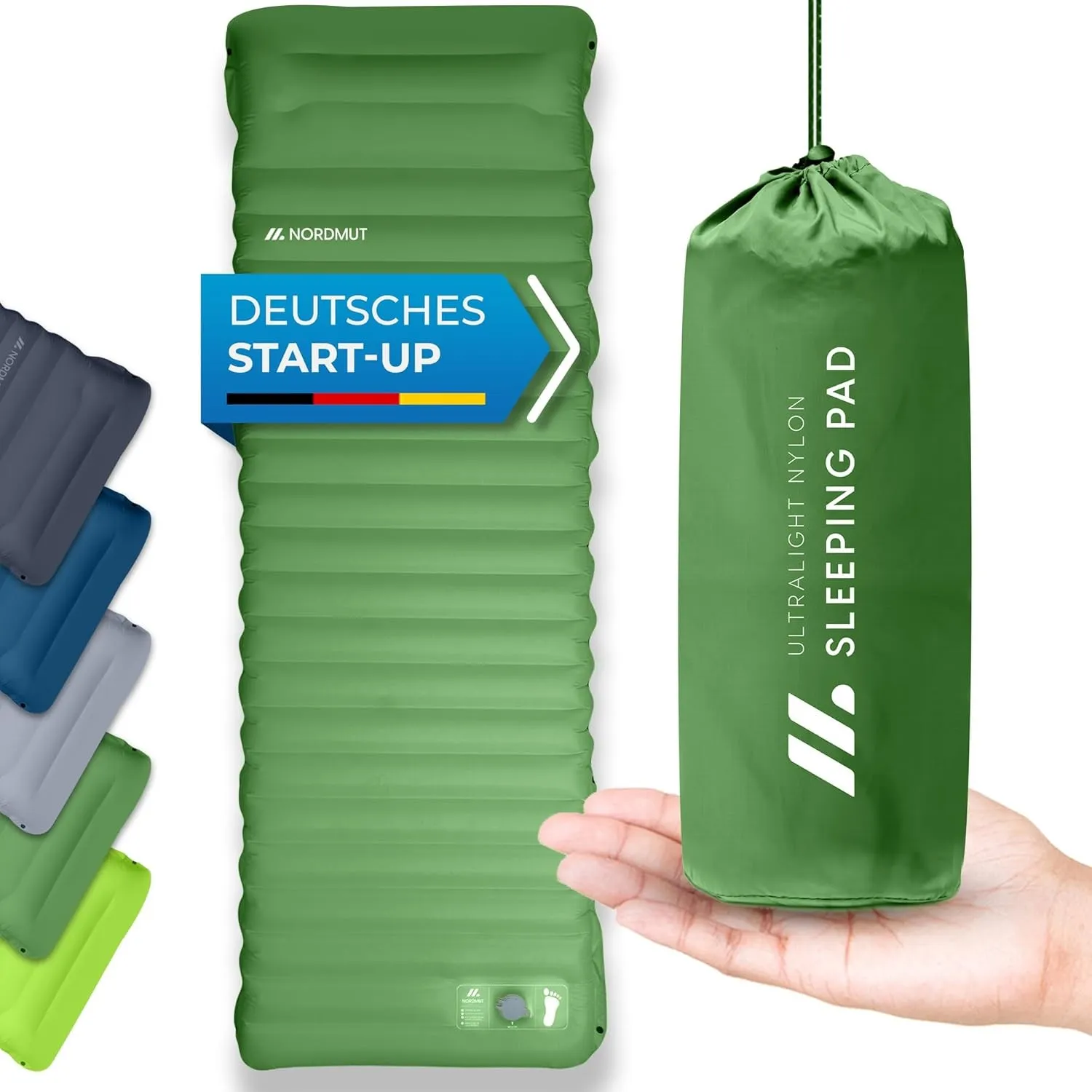 NORDMUT® Isomatte Schnellaufblasend mit integrierter Fußpumpe 10 cm - Isomatte Camping mit kleinem Packmaß - Outdoor Ma…