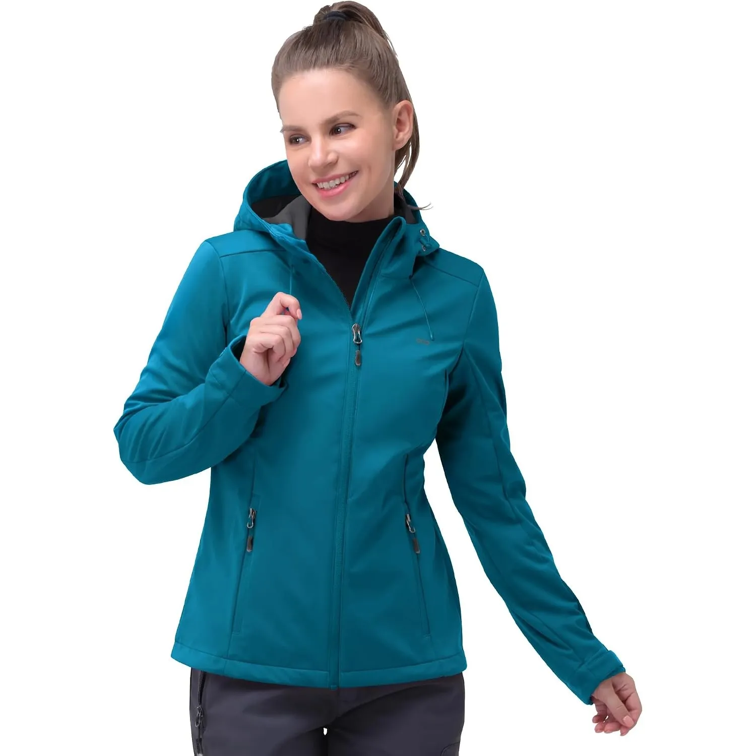 33,000ft Damen Softshelljacke Wasserdichte Funktionsjacke mit Kapuze | Atmungsaktiv, 4-Wegen Stretch, Winddicht, 4 Tasc…